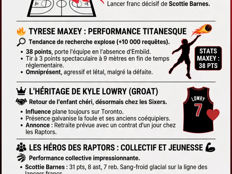Infografica: NBA : Les Raptors arrachent une victoire &eacute;pique en prolongation face aux Sixers de Maxey