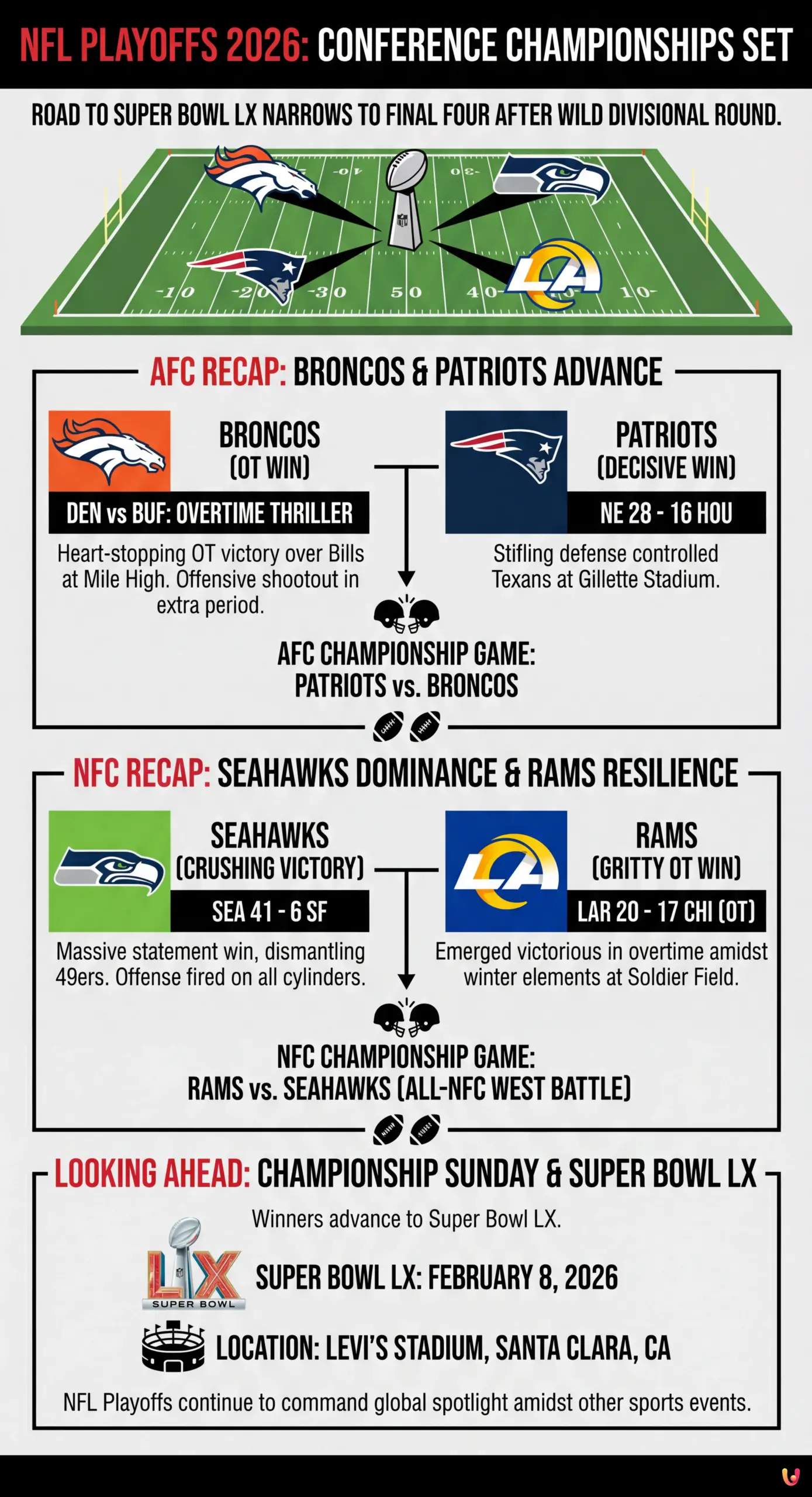 NFL Playoffs 2026: Conference Championships Set After Wild Round - Summary Infographic