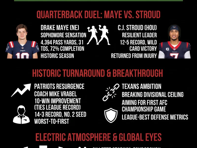 Infografica: NFL Playoffs LIVE: Texans vs Patriots Battle for AFC Championship Spot