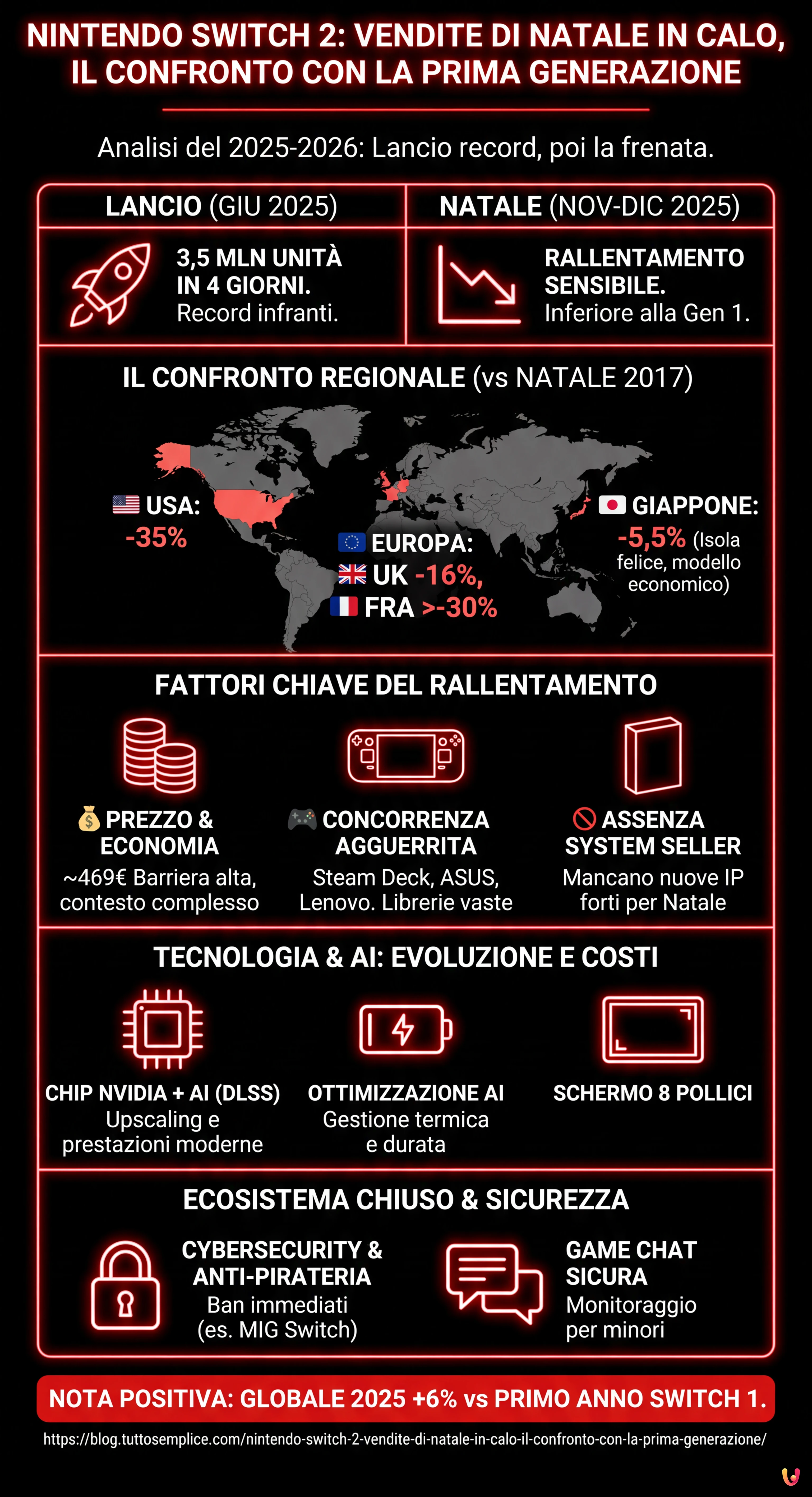 Nintendo Switch 2: vendite di Natale in calo, il confronto con la prima generazione - Infografica riassuntiva