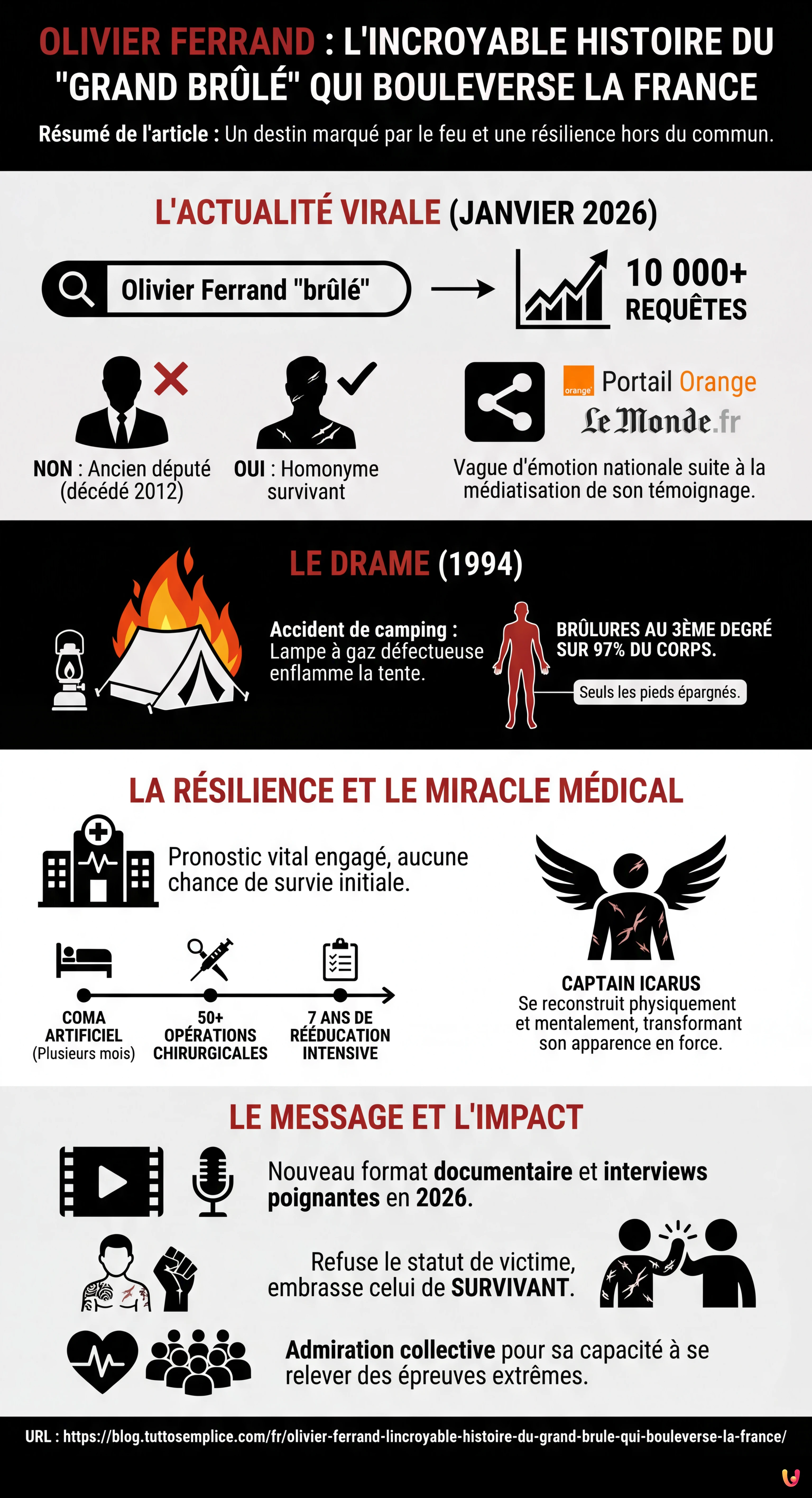 Olivier Ferrand : l'incroyable histoire du "grand br&ucirc;l&eacute;" qui bouleverse la France - Infographie r&eacute;sumant
