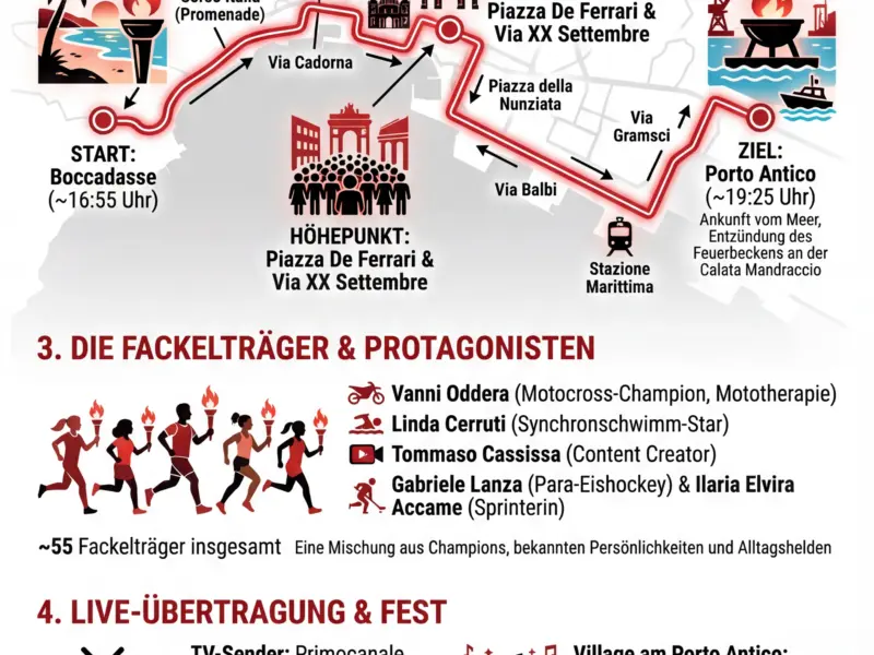 Infografica: Olympisches Feuer in Genua: Programm, Strecke und Live-&Uuml;bertragung auf Primocanale