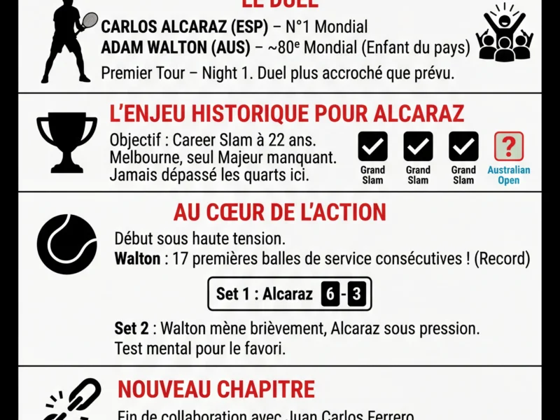 Infografica: Open d'Australie 2026 : Alcaraz face au pi&egrave;ge Walton en direct