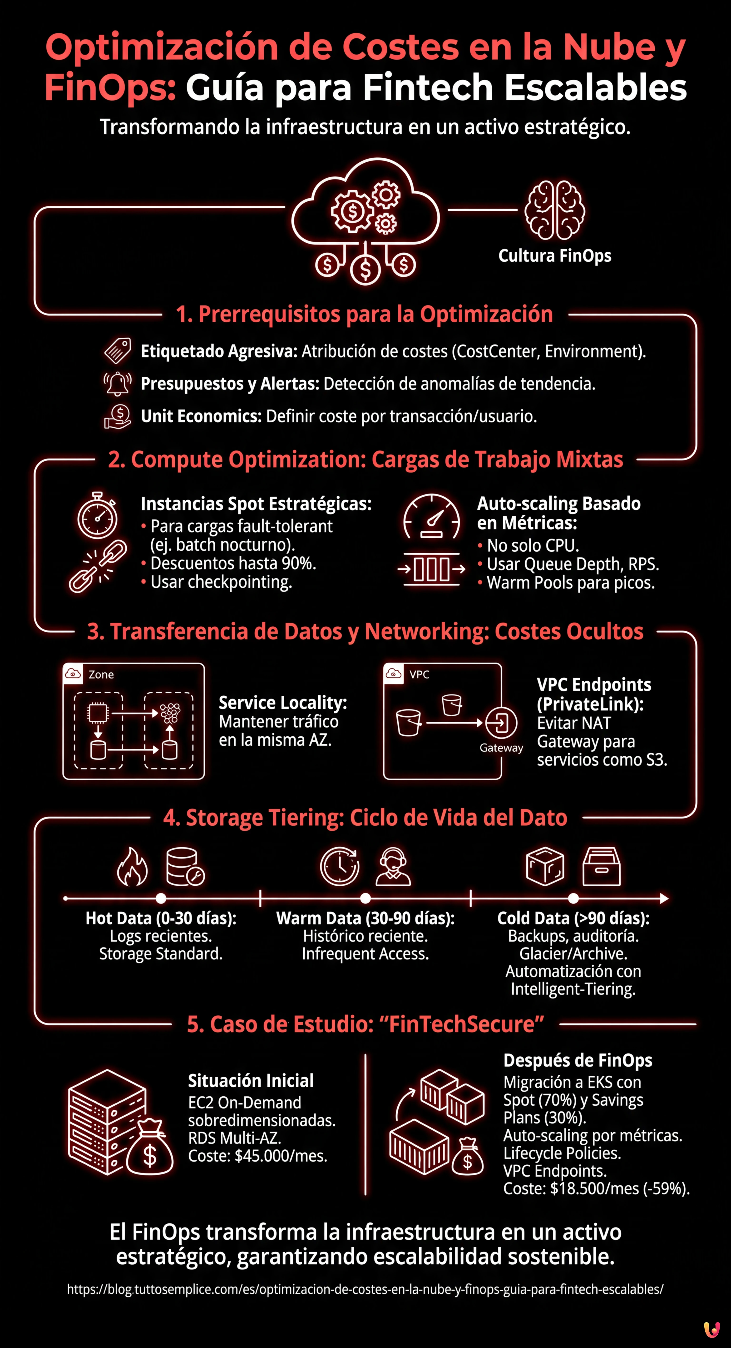 Optimizaci&oacute;n de Costes en la Nube y FinOps: Gu&iacute;a para Fintech Escalables - Infograf&iacute;a resumen