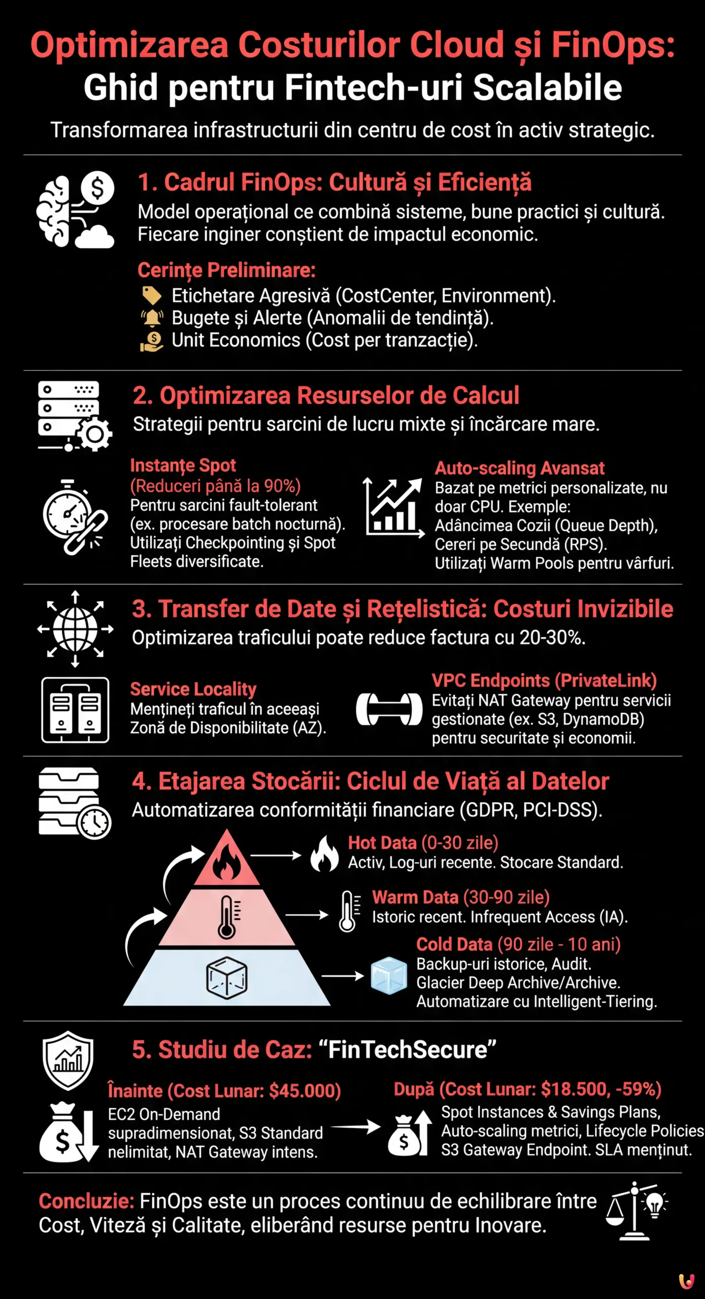 Optimizarea Costurilor Cloud și FinOps: Ghid pentru Fintech-uri Scalabile - Infografic rezumativ