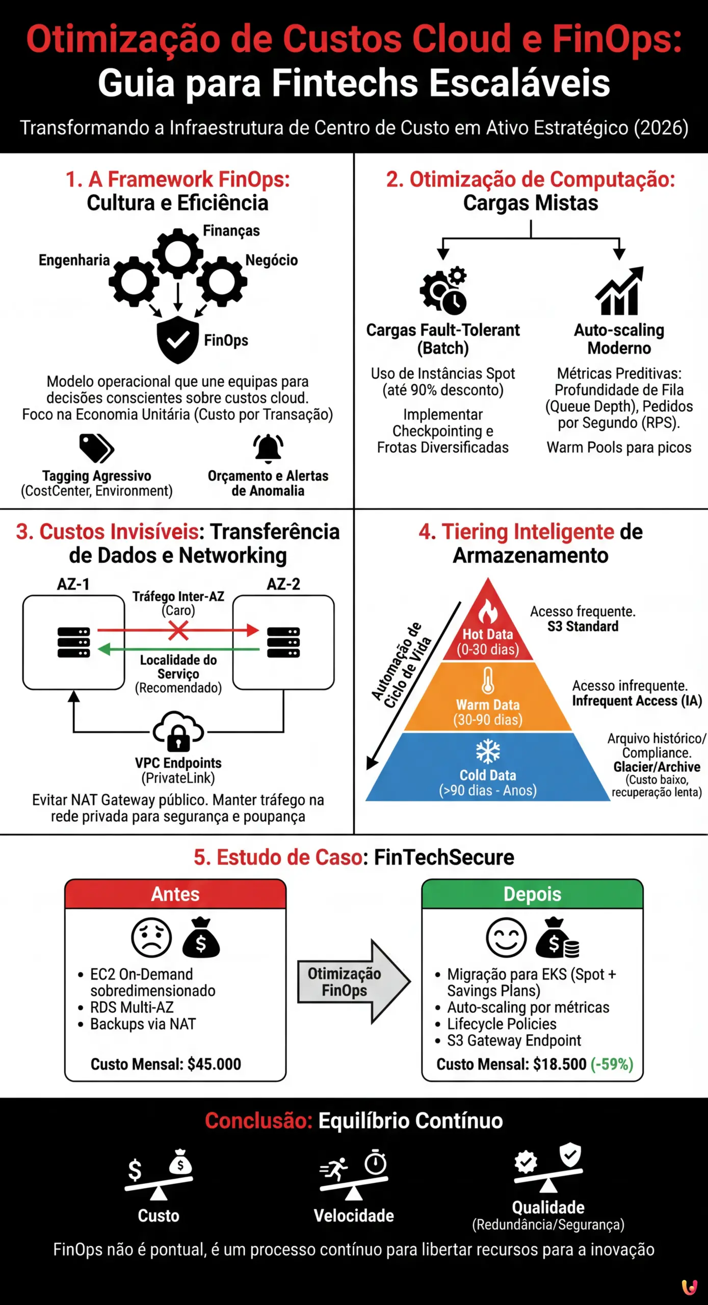 Otimiza&ccedil;&atilde;o de Custos Cloud e FinOps: Guia para Fintechs Escal&aacute;veis - Infogr&aacute;fico resumido