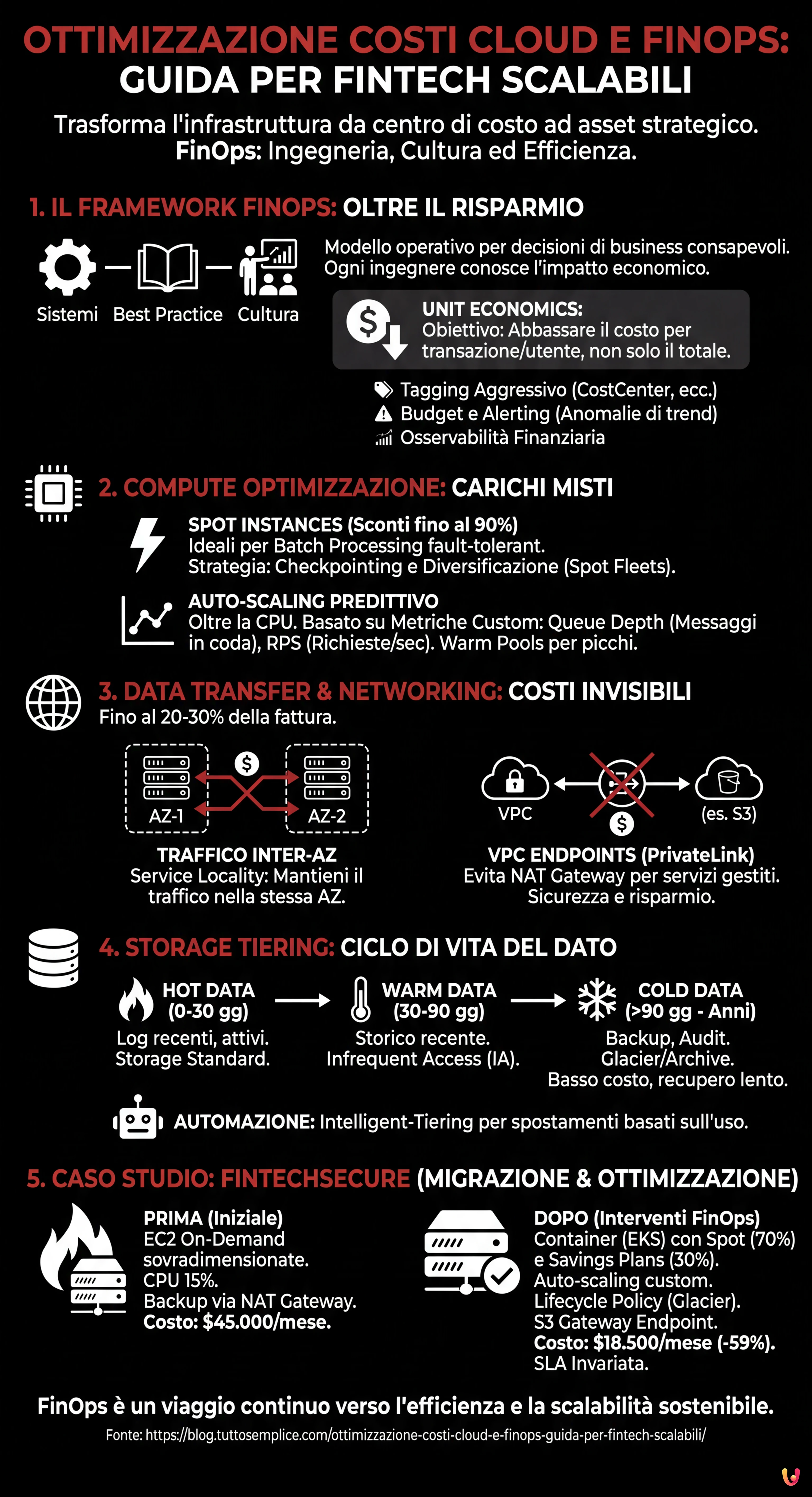 Ottimizzazione Costi Cloud e FinOps: Guida per Fintech Scalabili - Infografica riassuntiva