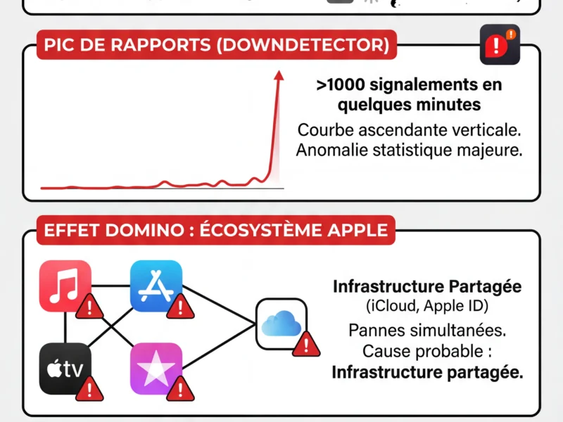 Infografica: Panne Apple Music : pic de signalements ce 21 janvier 2026