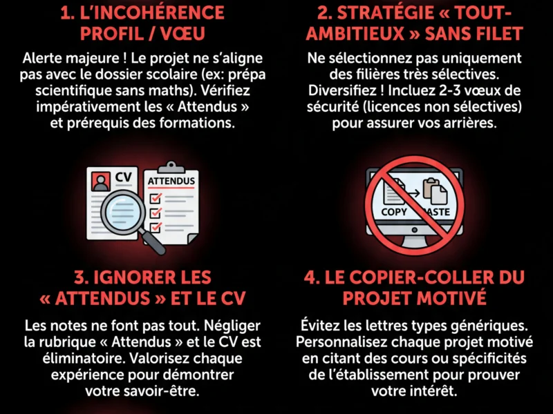 Infografica: Parcoursup 2026 : &Eacute;vitez les &laquo; v&oelig;ux incoh&eacute;rents &raquo; et les 5 erreurs fatales
