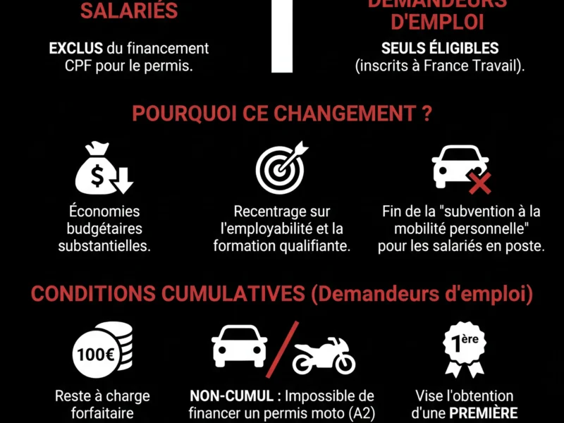 Infografica: Permis de conduire : le financement CPF d&eacute;sormais r&eacute;serv&eacute; aux demandeurs d'emploi