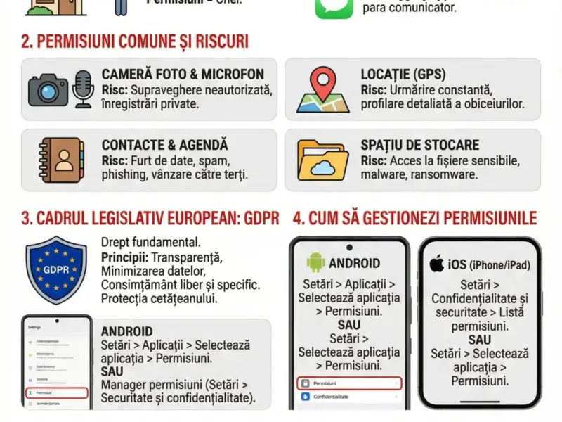 Infografica: Permisiunile aplicațiilor: ghid pentru protejarea confidențialității tale