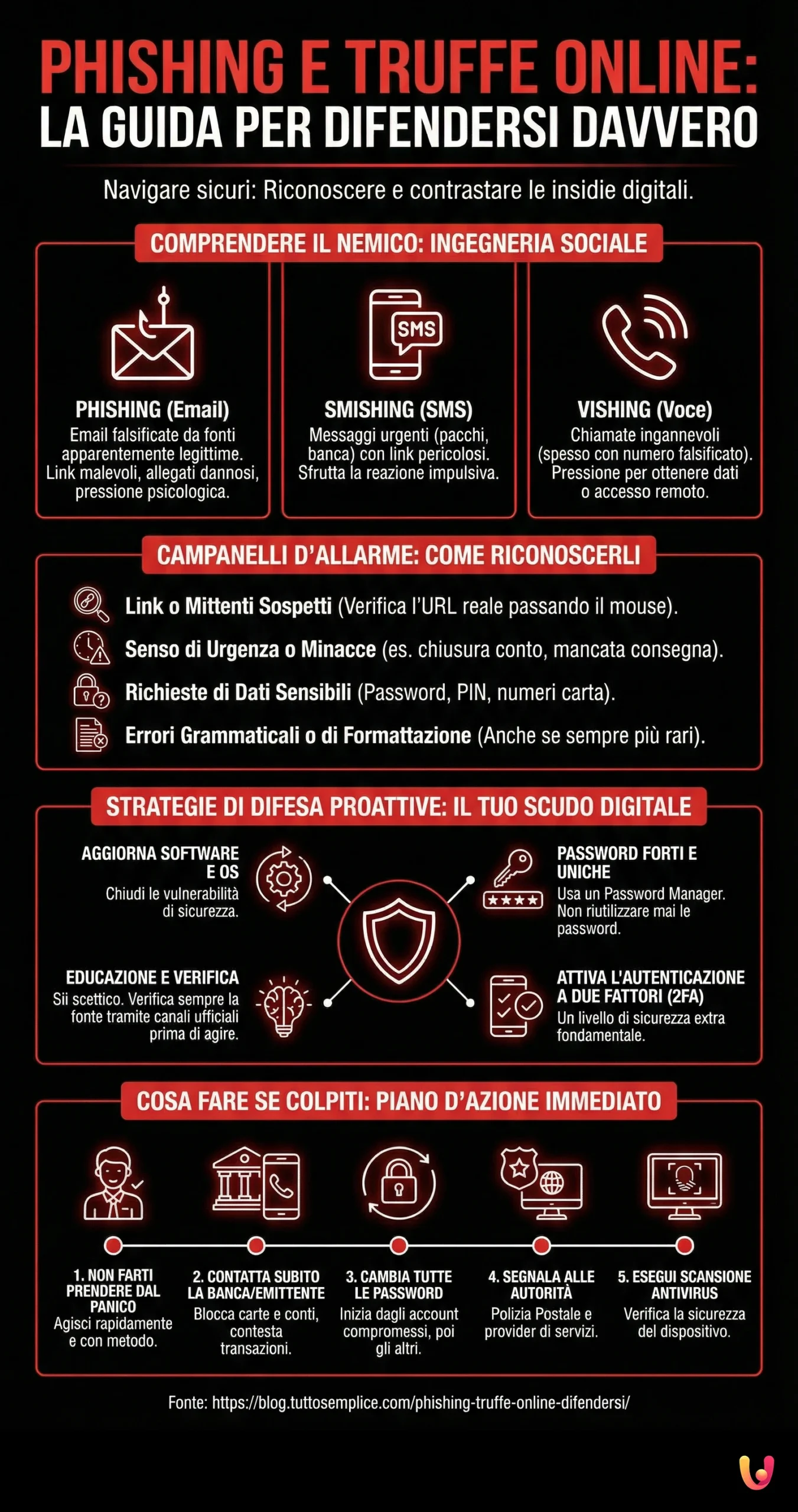 Phishing e Truffe Online: La Guida per Difendersi Davvero - Infografica riassuntiva