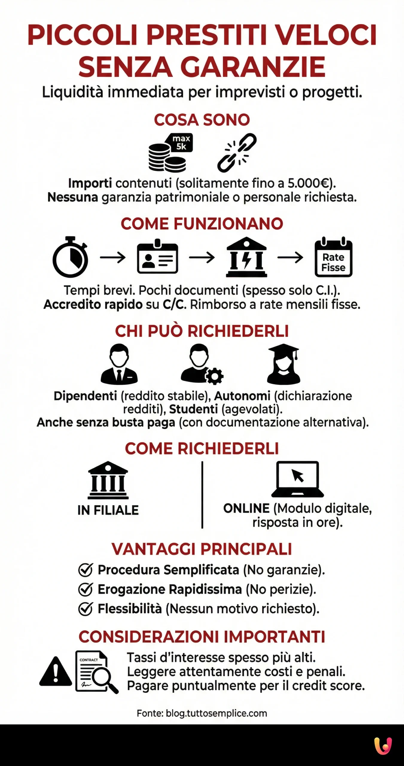 Piccoli prestiti veloci senza garanzie - Infografica riassuntiva