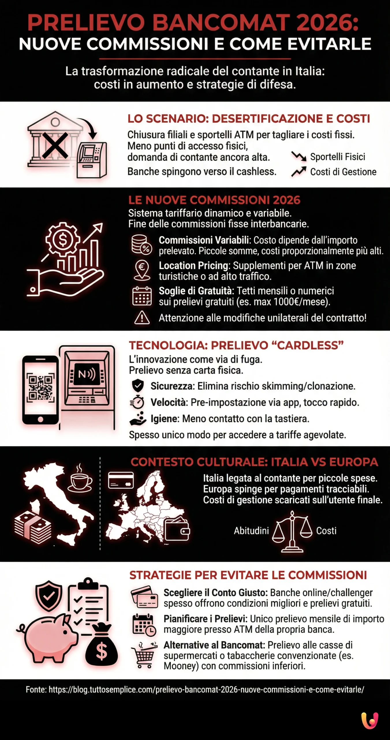 Prelievo Bancomat 2026: Nuove Commissioni e Come Evitarle - Infografica riassuntiva