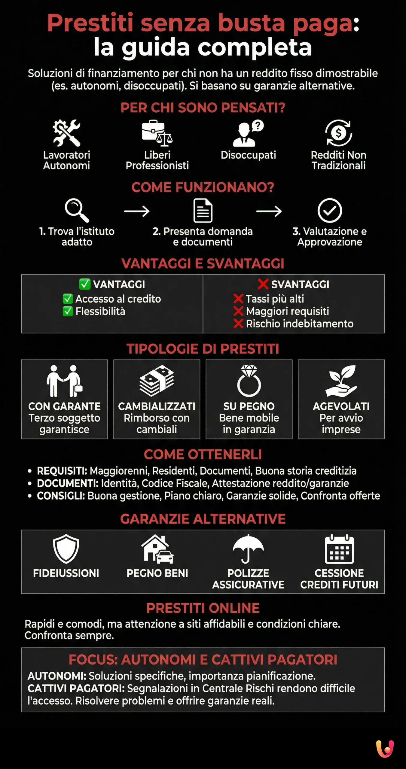Prestiti senza busta paga: la guida completa - Infografica riassuntiva