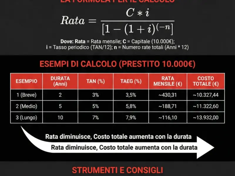 Infografica: Prestito 10.000 euro: come calcolare la rata e gli interessi