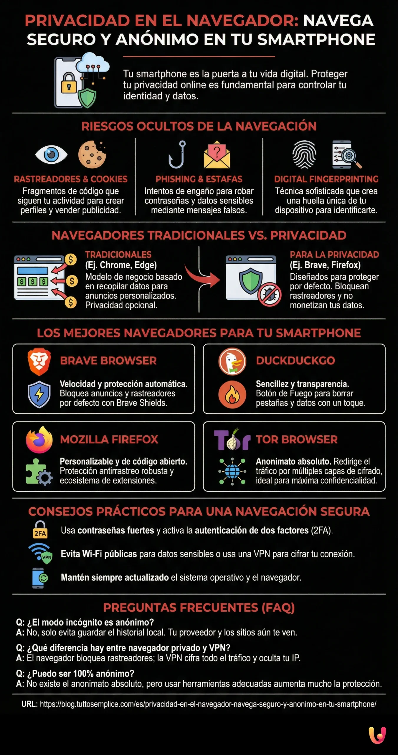 Privacidad en el navegador: Navega seguro y anónimo en tu smartphone - Infografica riassuntiva