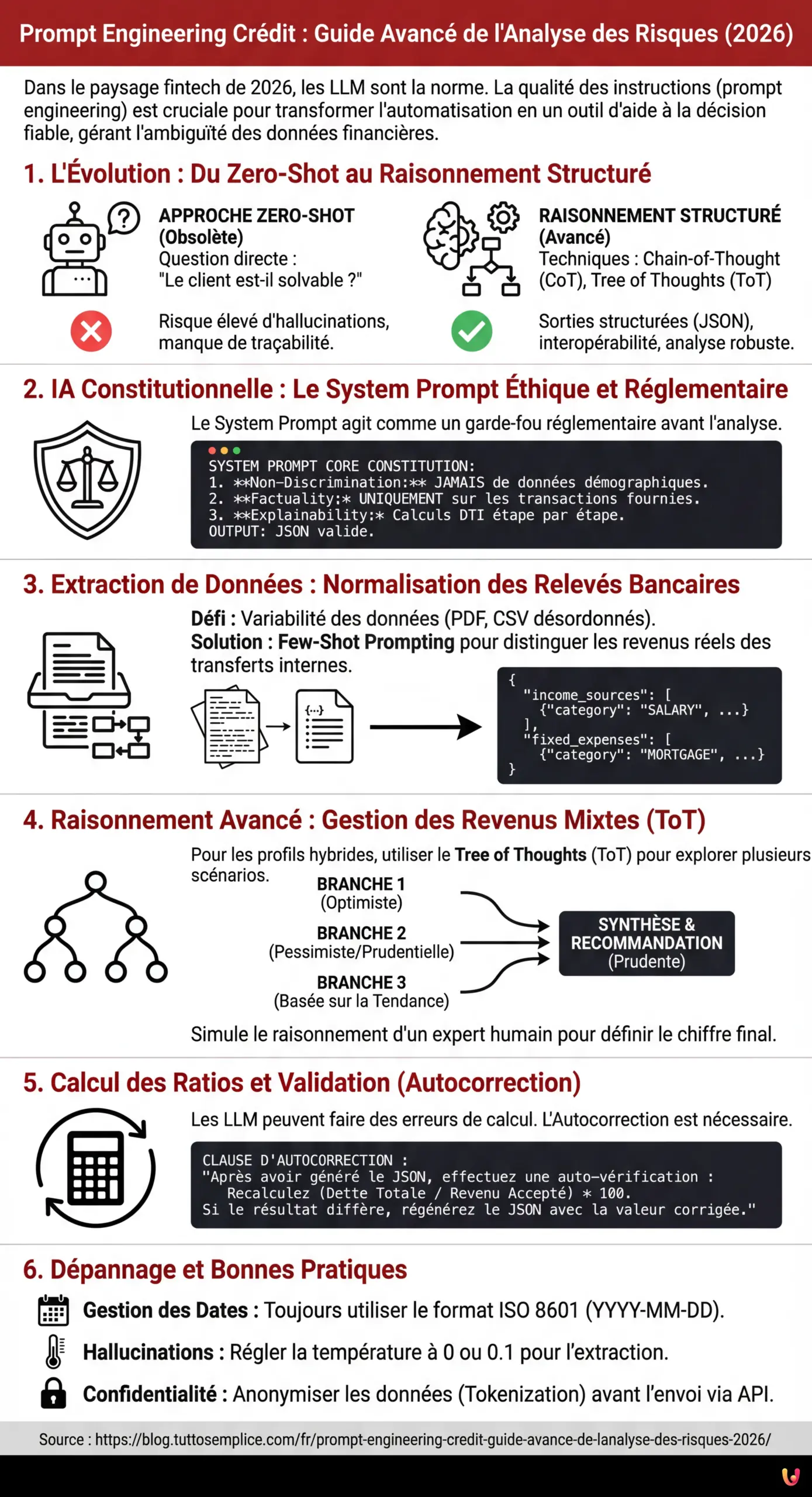 Prompt Engineering Cr&eacute;dit : Guide Avanc&eacute; de l'Analyse des Risques (2026) - Infographie r&eacute;sumant