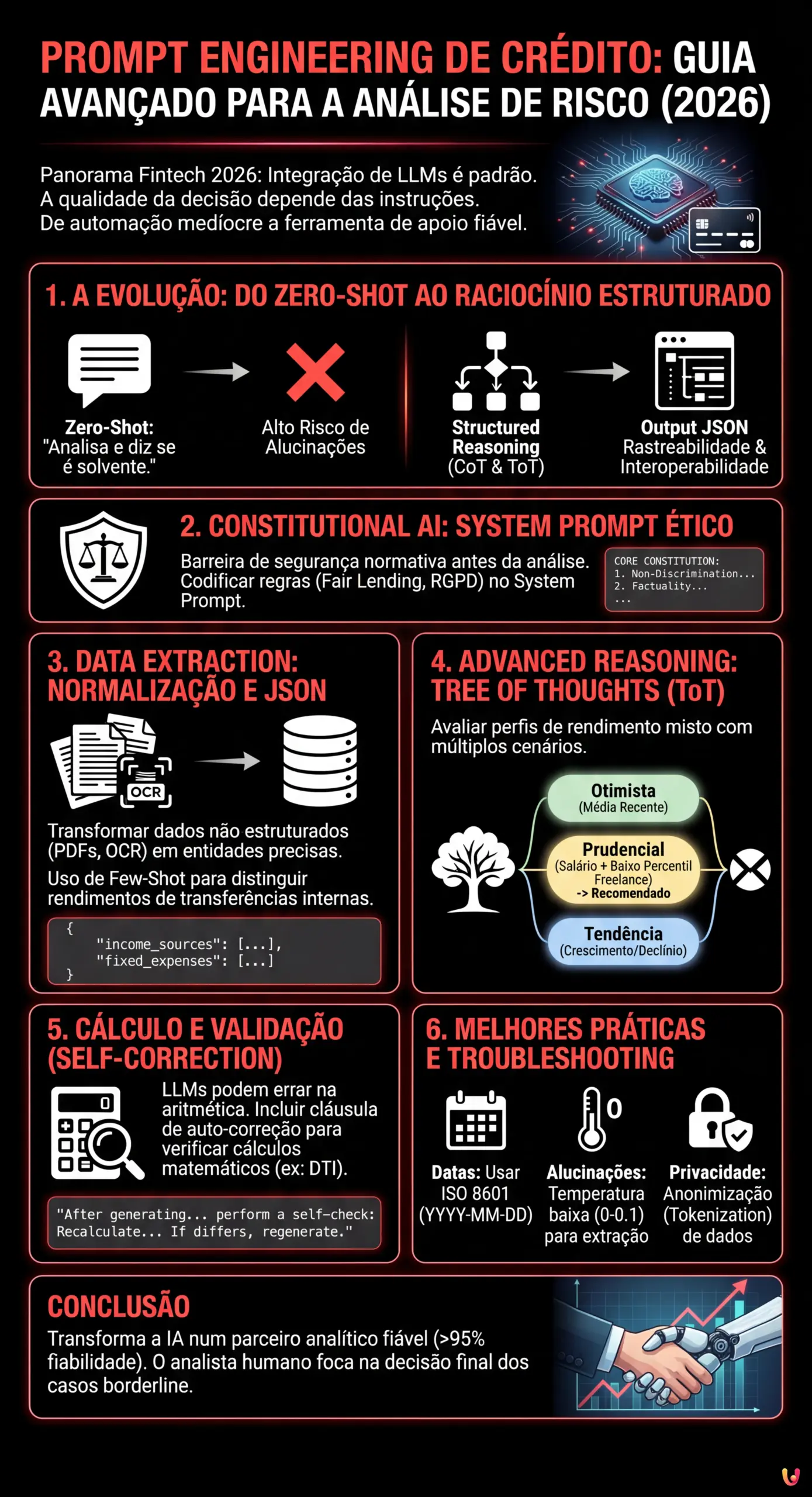 Prompt Engineering de Cr&eacute;dito: Guia Avan&ccedil;ado para a An&aacute;lise de Risco (2026) - Infogr&aacute;fico resumido