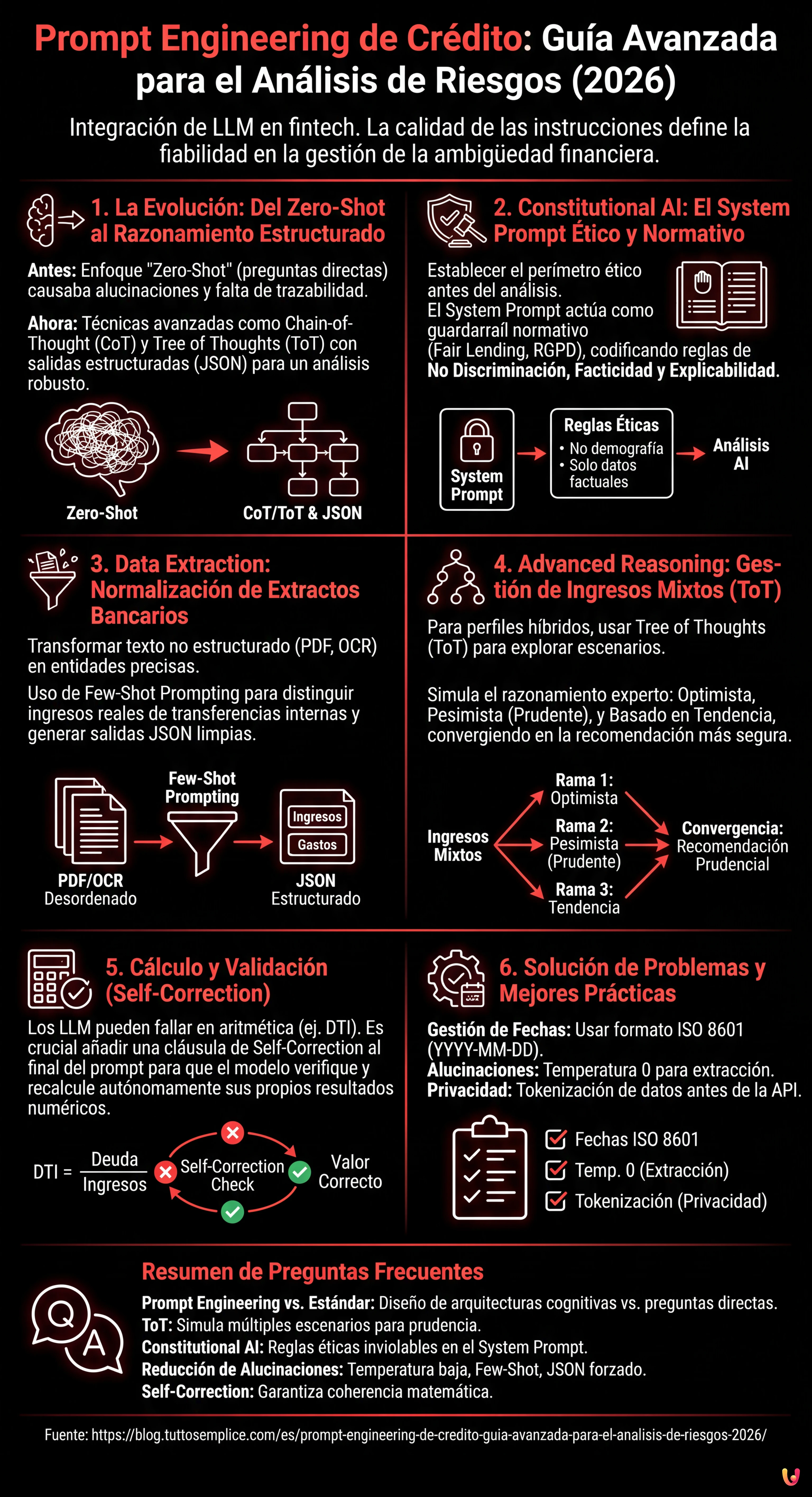 Prompt Engineering de Cr&eacute;dito: Gu&iacute;a Avanzada para el An&aacute;lisis de Riesgos (2026) - Infograf&iacute;a resumen