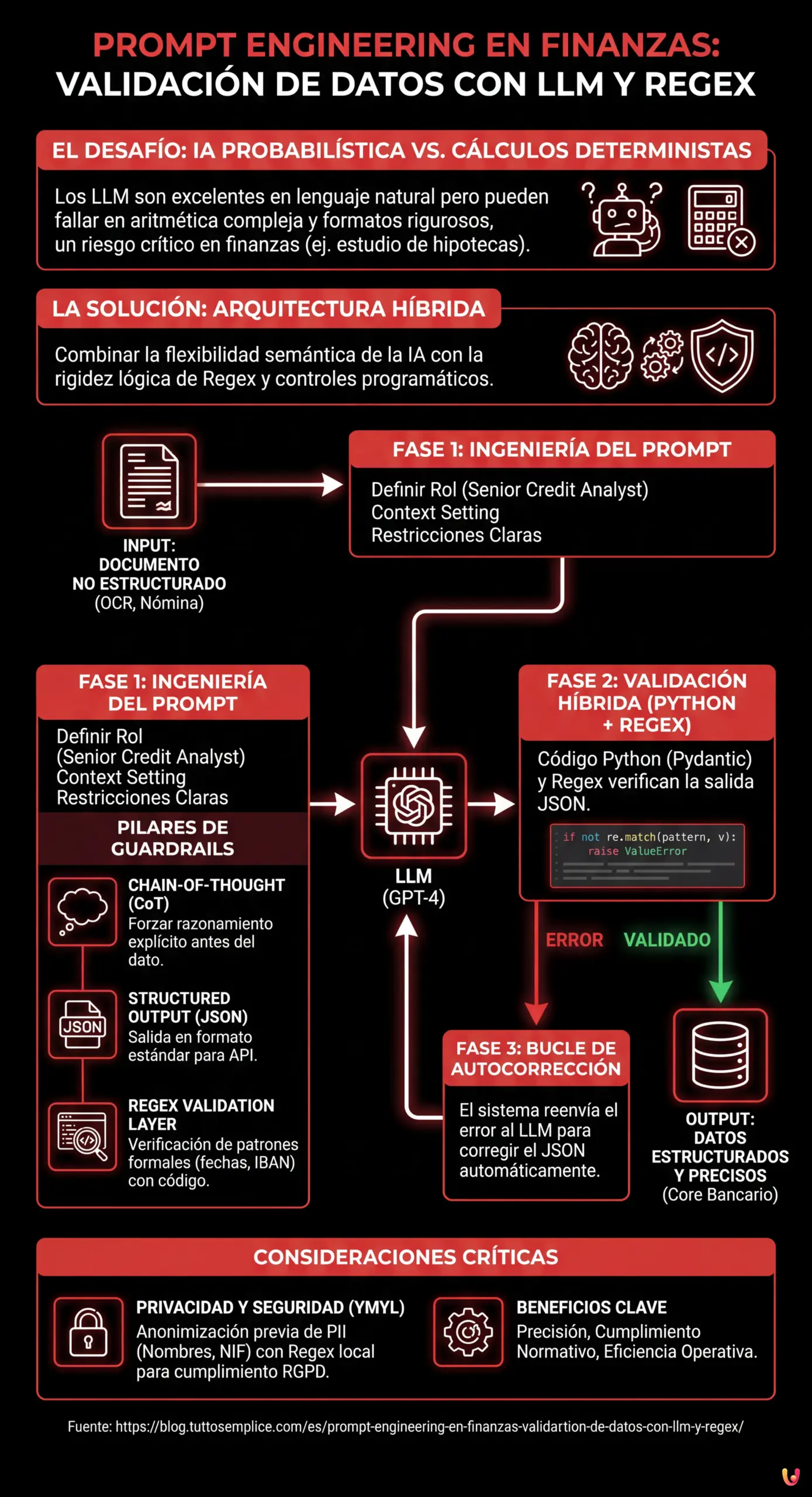Prompt Engineering en Finanzas: Validaci&oacute;n de Datos con LLM y Regex - Infograf&iacute;a resumen