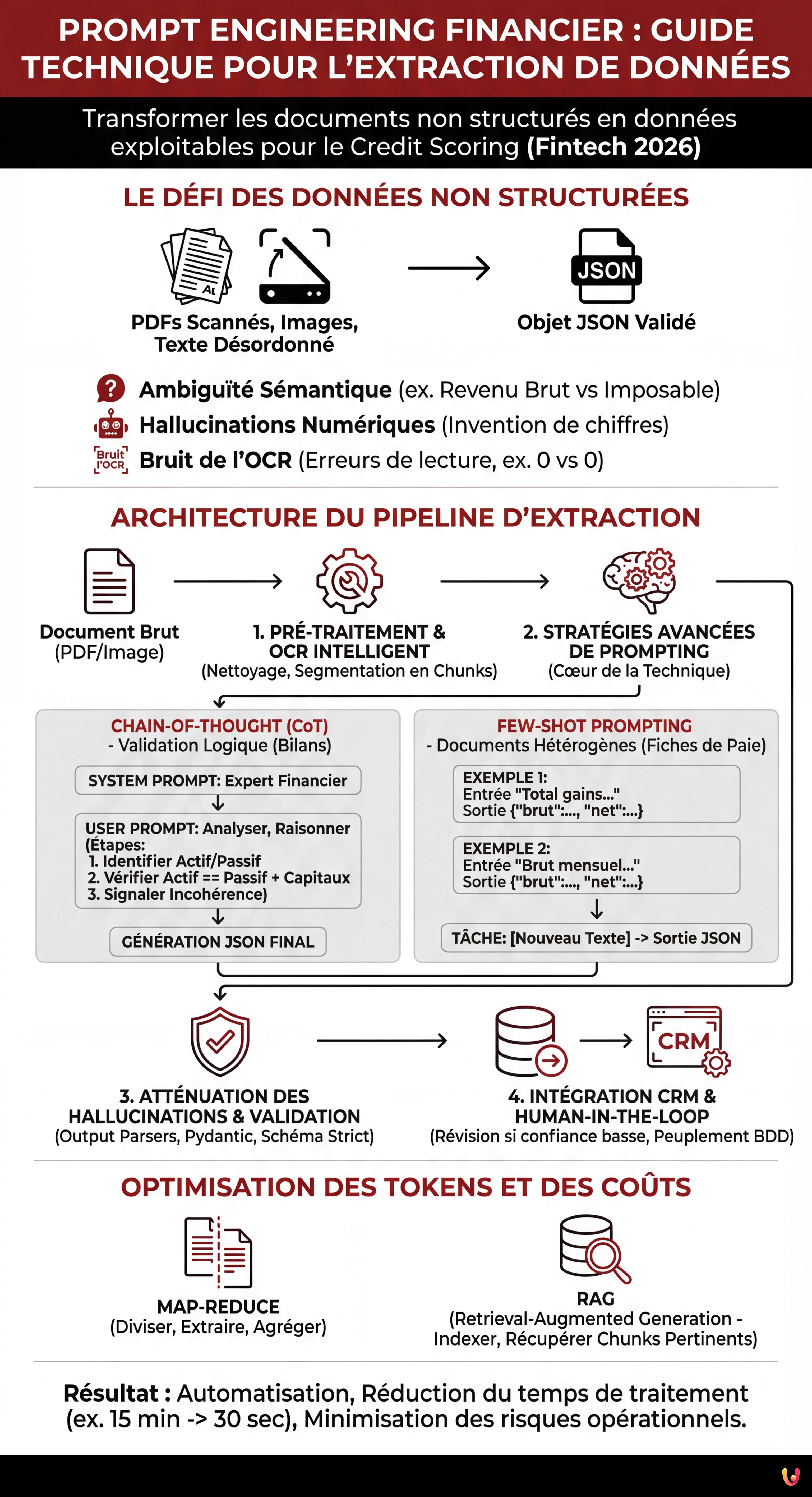 Prompt Engineering Financier : Guide Technique pour l'Extraction de Donn&eacute;es - Infographie r&eacute;sumant