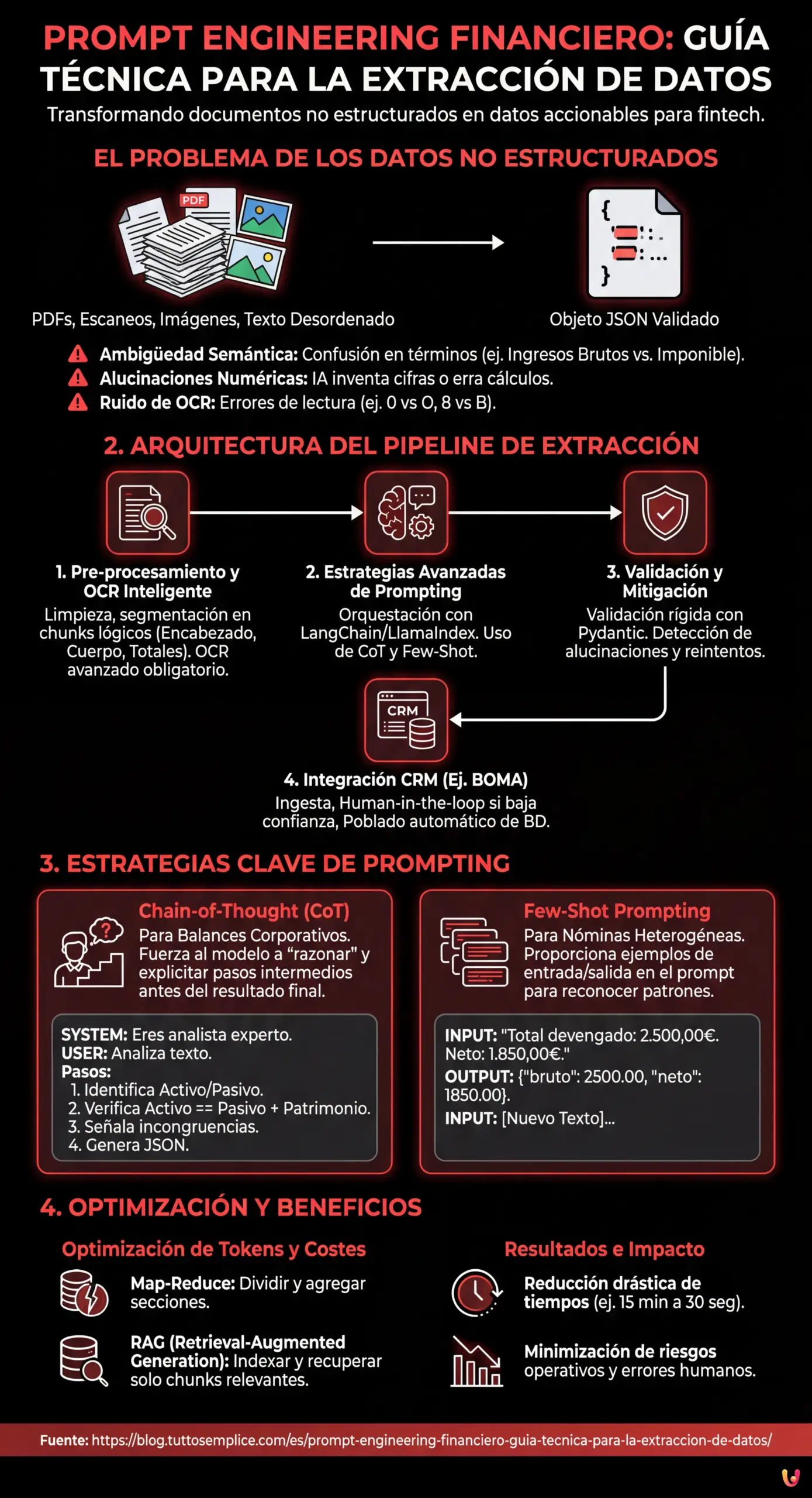 Prompt Engineering Financiero: Guía Técnica para la Extracción de Datos - Infografía resumen