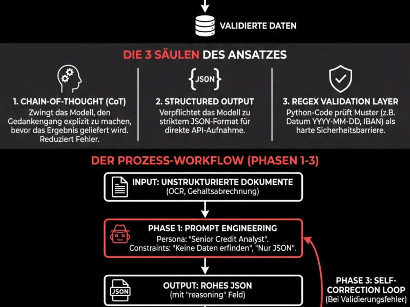 Infografica: Prompt Engineering Finanzen: Datenvalidierung mit LLM und Regex