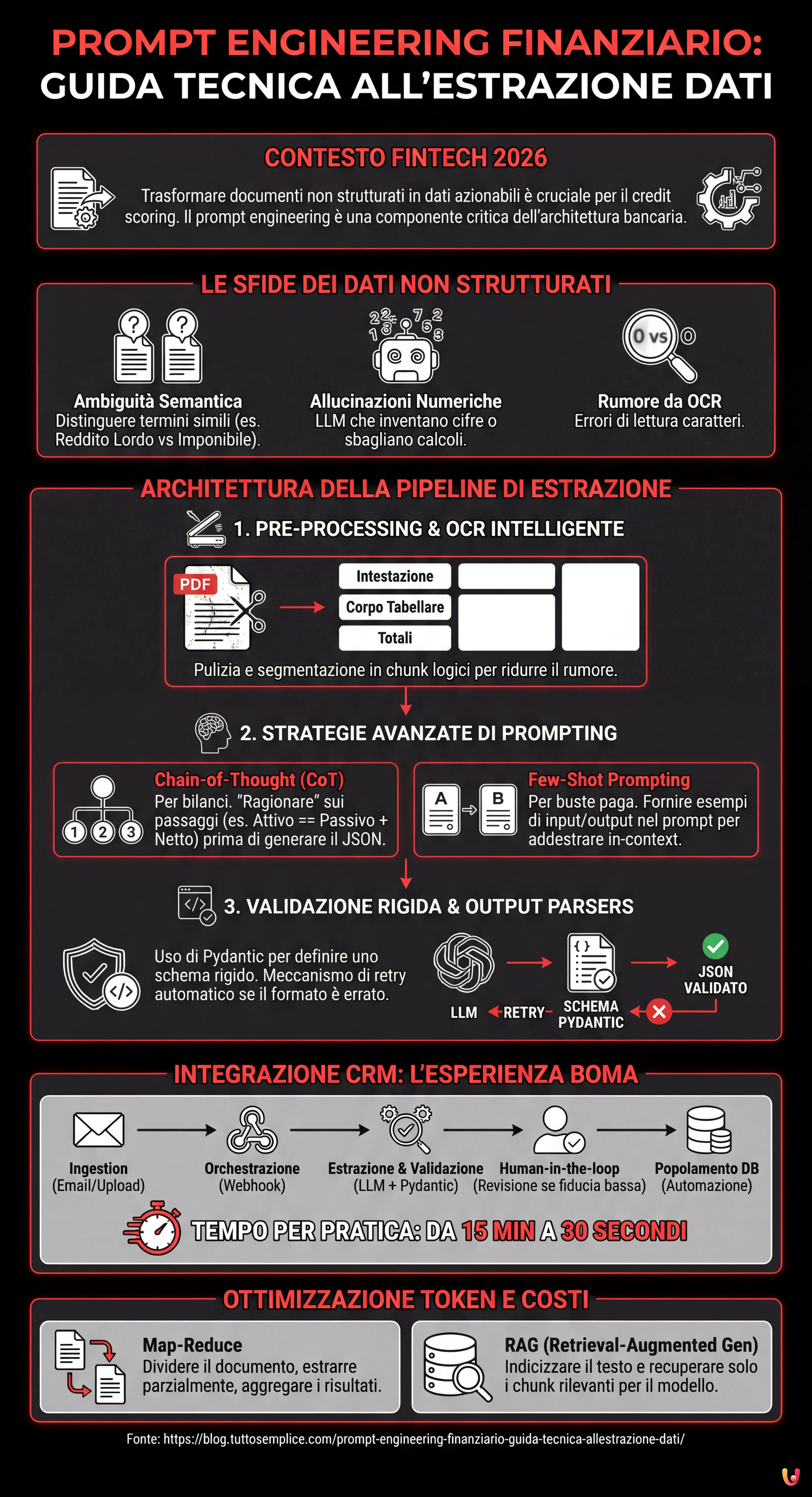 Prompt Engineering Finanziario: Guida Tecnica all'Estrazione Dati - Infografica riassuntiva