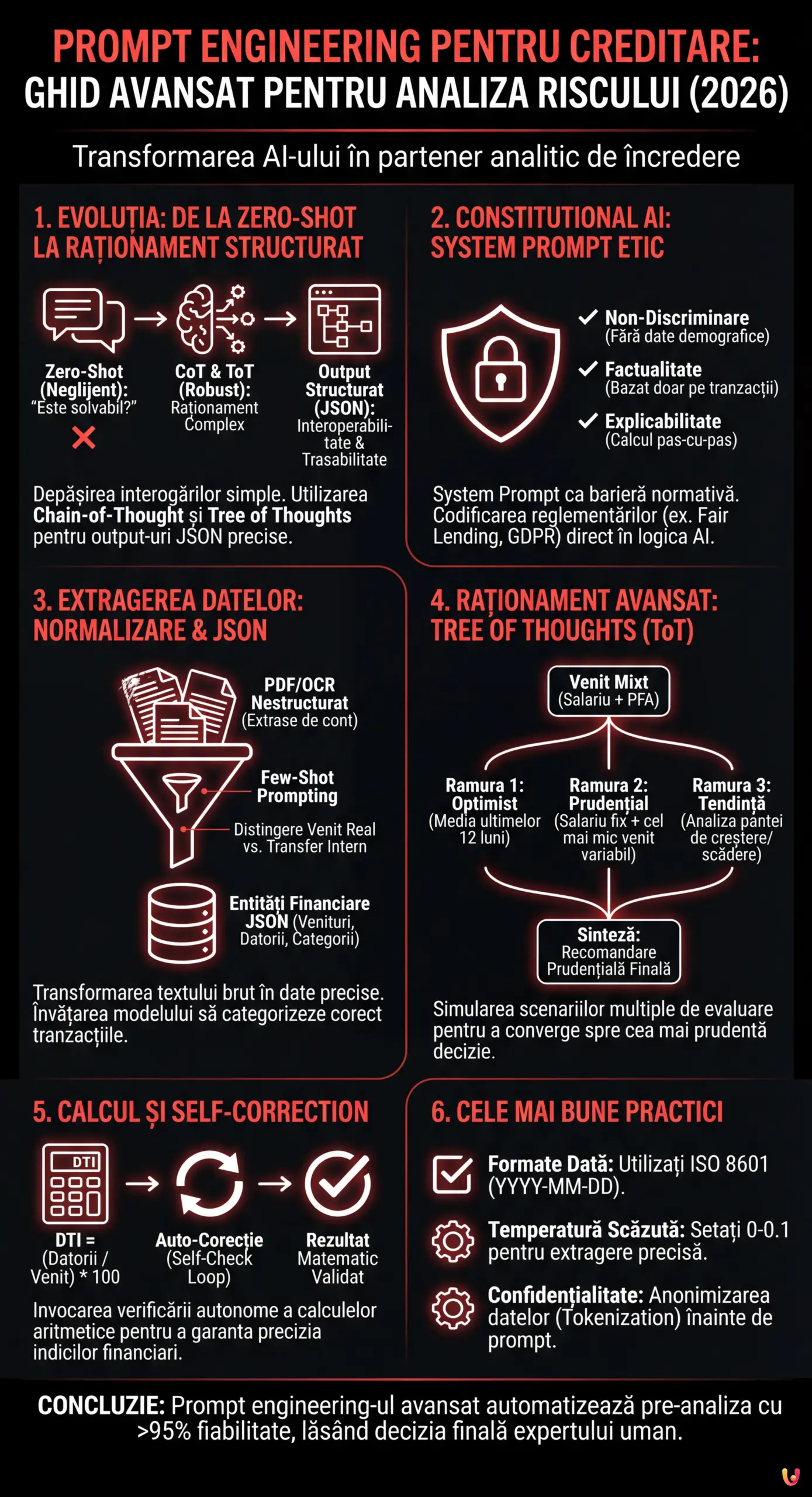 Prompt Engineering pentru Creditare: Ghid Avansat pentru Analiza Riscului (2026) - Infografic rezumativ