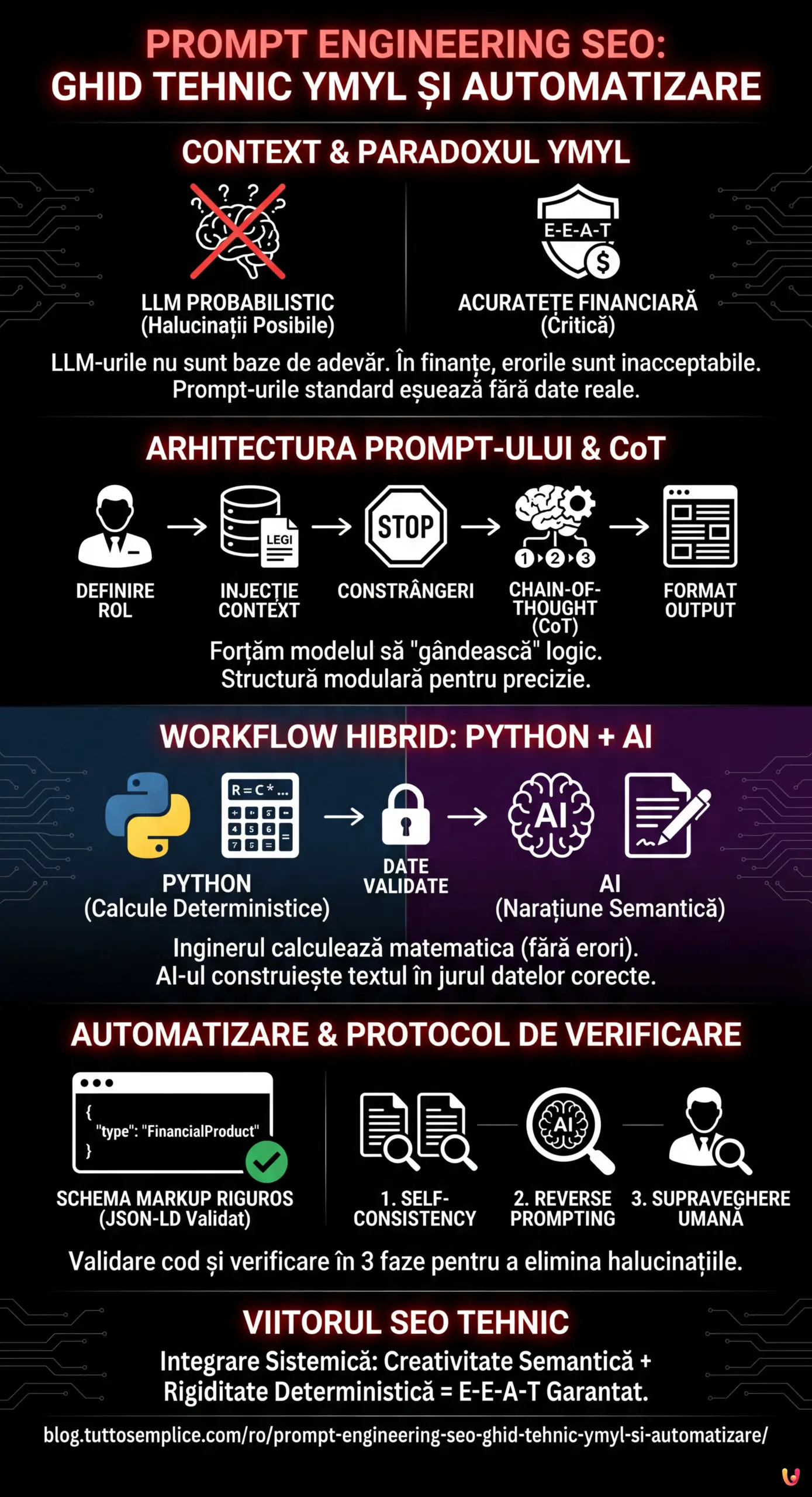 Prompt Engineering SEO: Ghid Tehnic YMYL și Automatizare - Infografic rezumativ