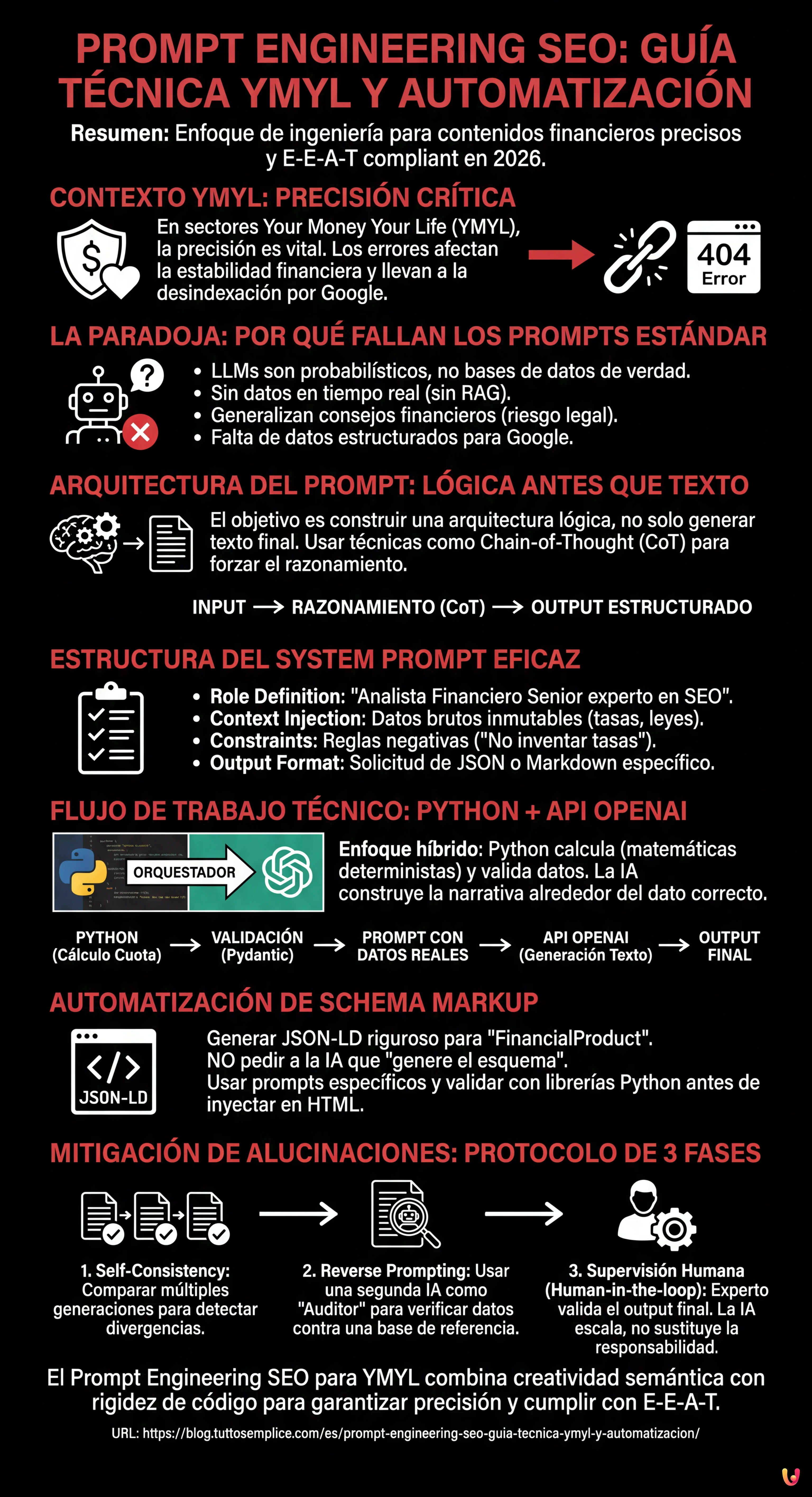 Prompt Engineering SEO: Gu&iacute;a T&eacute;cnica YMYL y Automatizaci&oacute;n - Infograf&iacute;a resumen