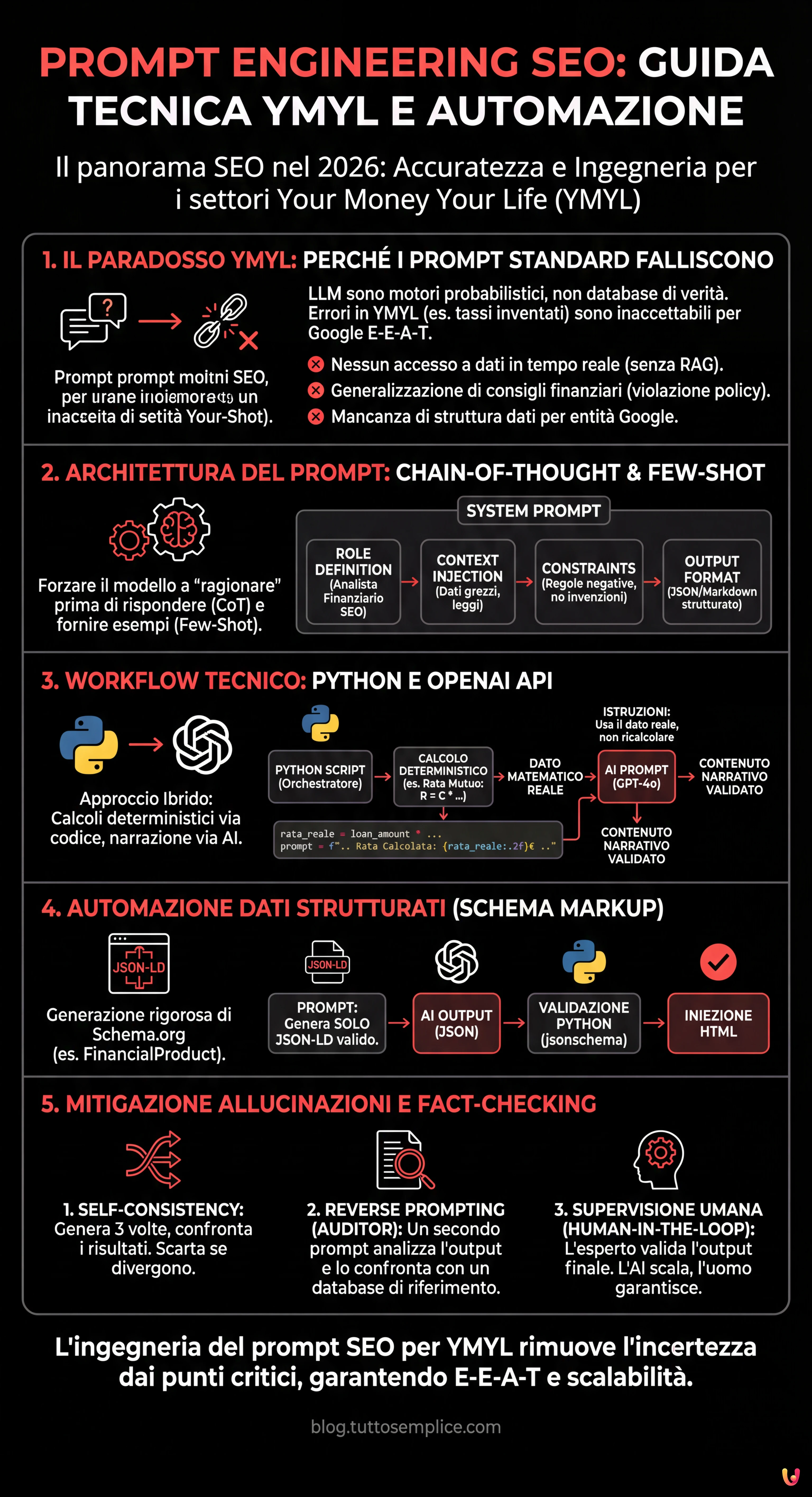 Prompt Engineering SEO: Guida Tecnica YMYL e Automazione - Infografica riassuntiva