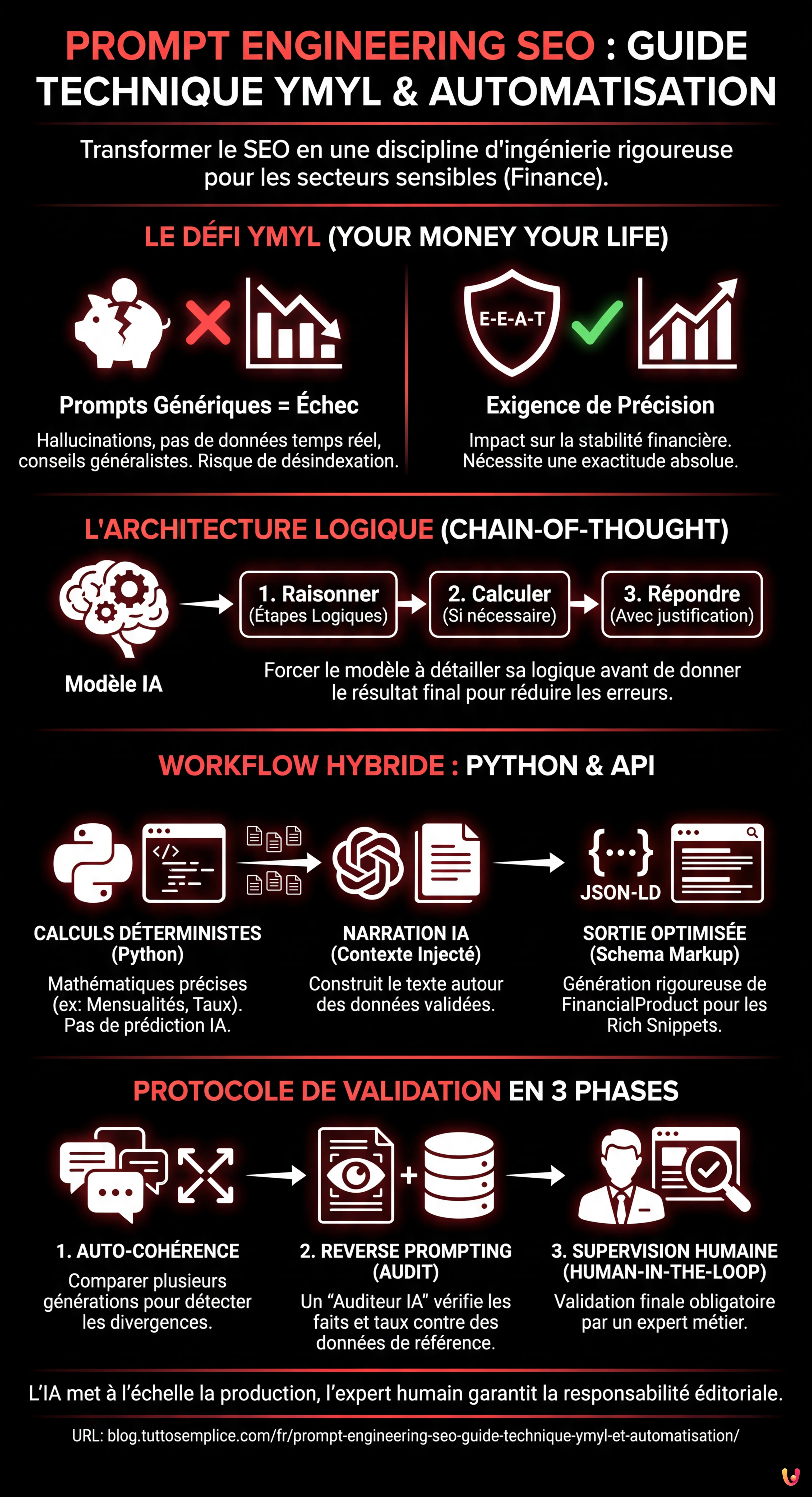 Prompt Engineering SEO : Guide Technique YMYL et Automatisation - Infographie r&eacute;sumant