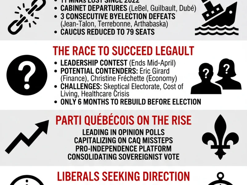 Infografica: Quebec Political Shakeup: Legault Resigns as CAQ Support Collapses