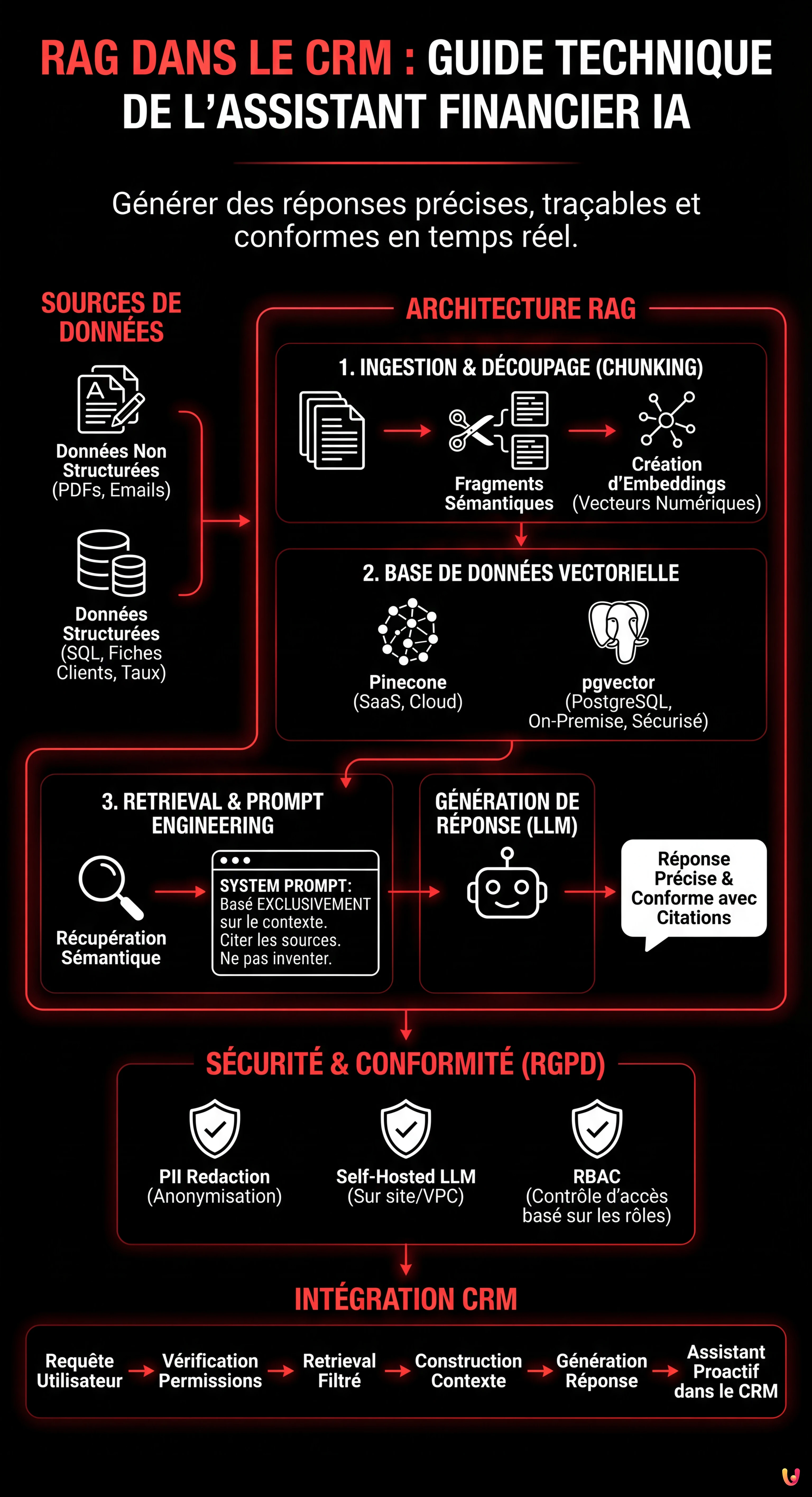 RAG dans le CRM : Guide Technique de l'Assistant Financier IA - Infographie r&eacute;sumant