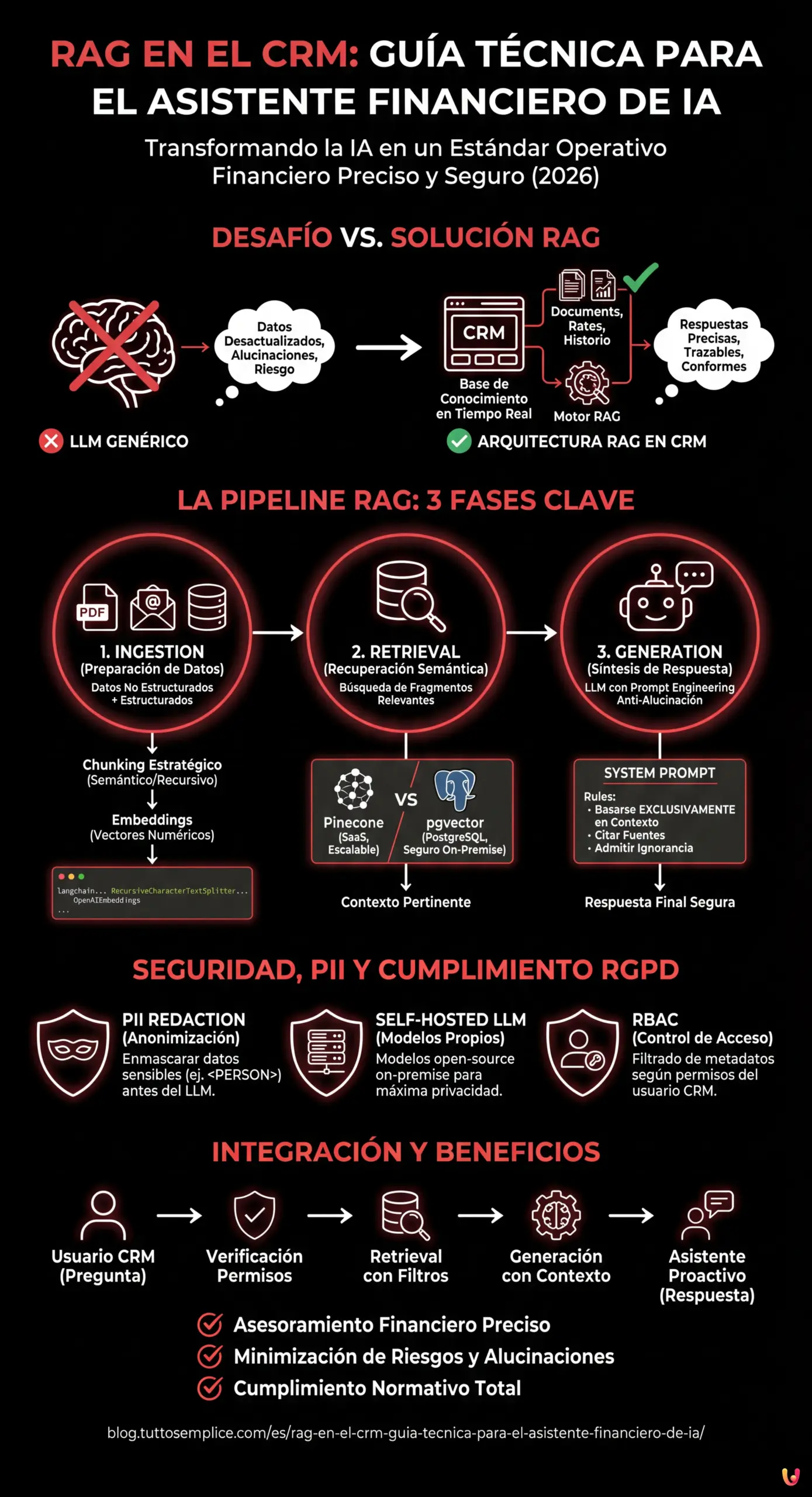 RAG en el CRM: Gu&iacute;a T&eacute;cnica para el Asistente Financiero de IA - Infograf&iacute;a resumen
