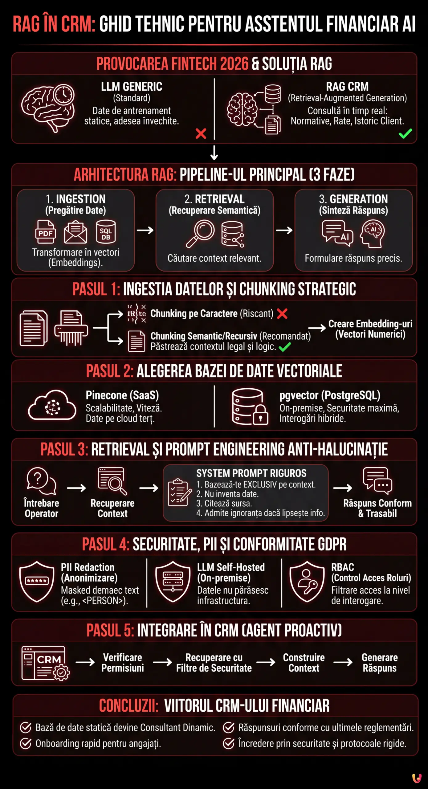 RAG în CRM: Ghid Tehnic pentru Asistentul Financiar AI - Infografic rezumativ