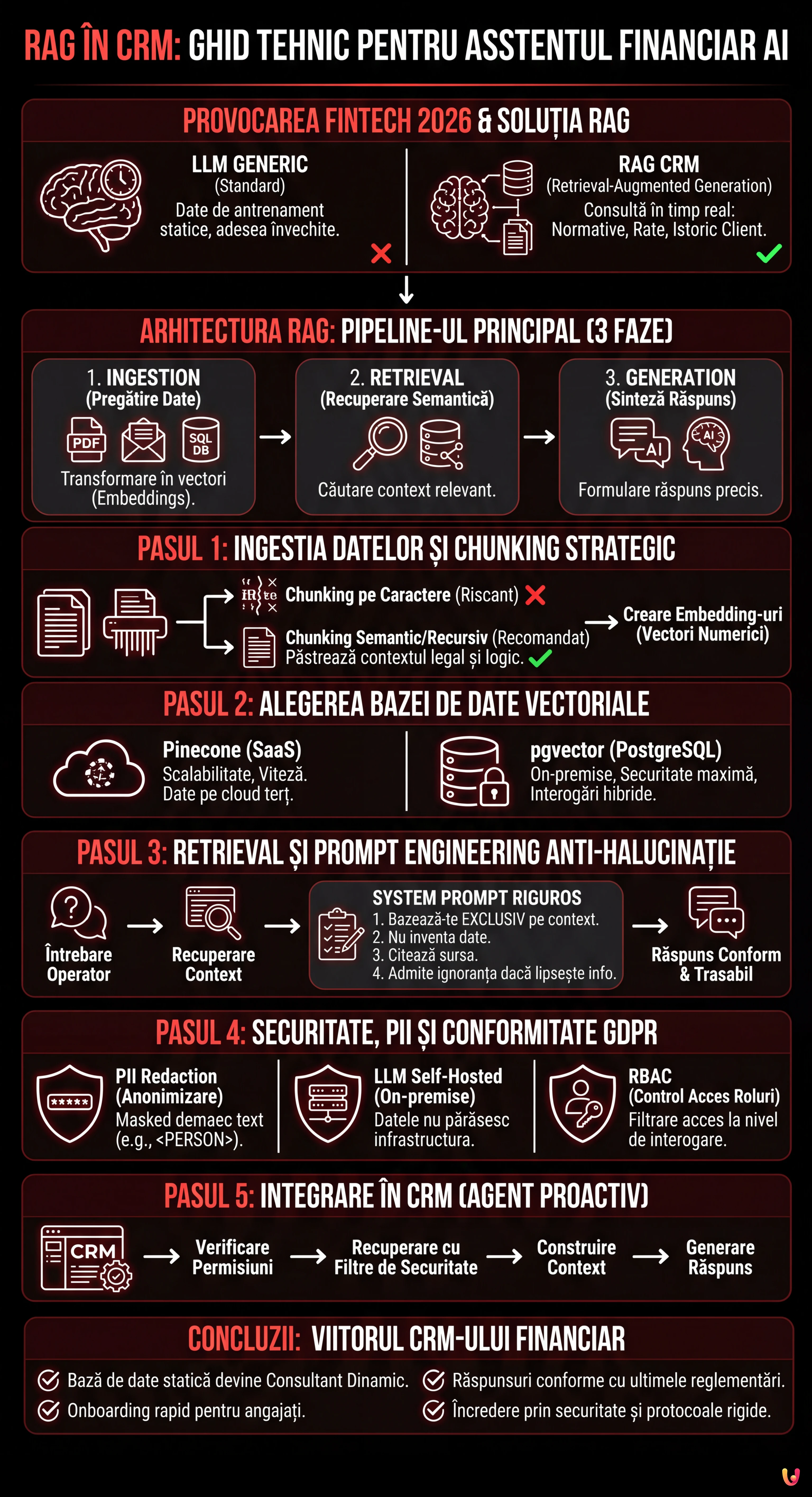 RAG &icirc;n CRM: Ghid Tehnic pentru Asistentul Financiar AI - Infografic rezumativ