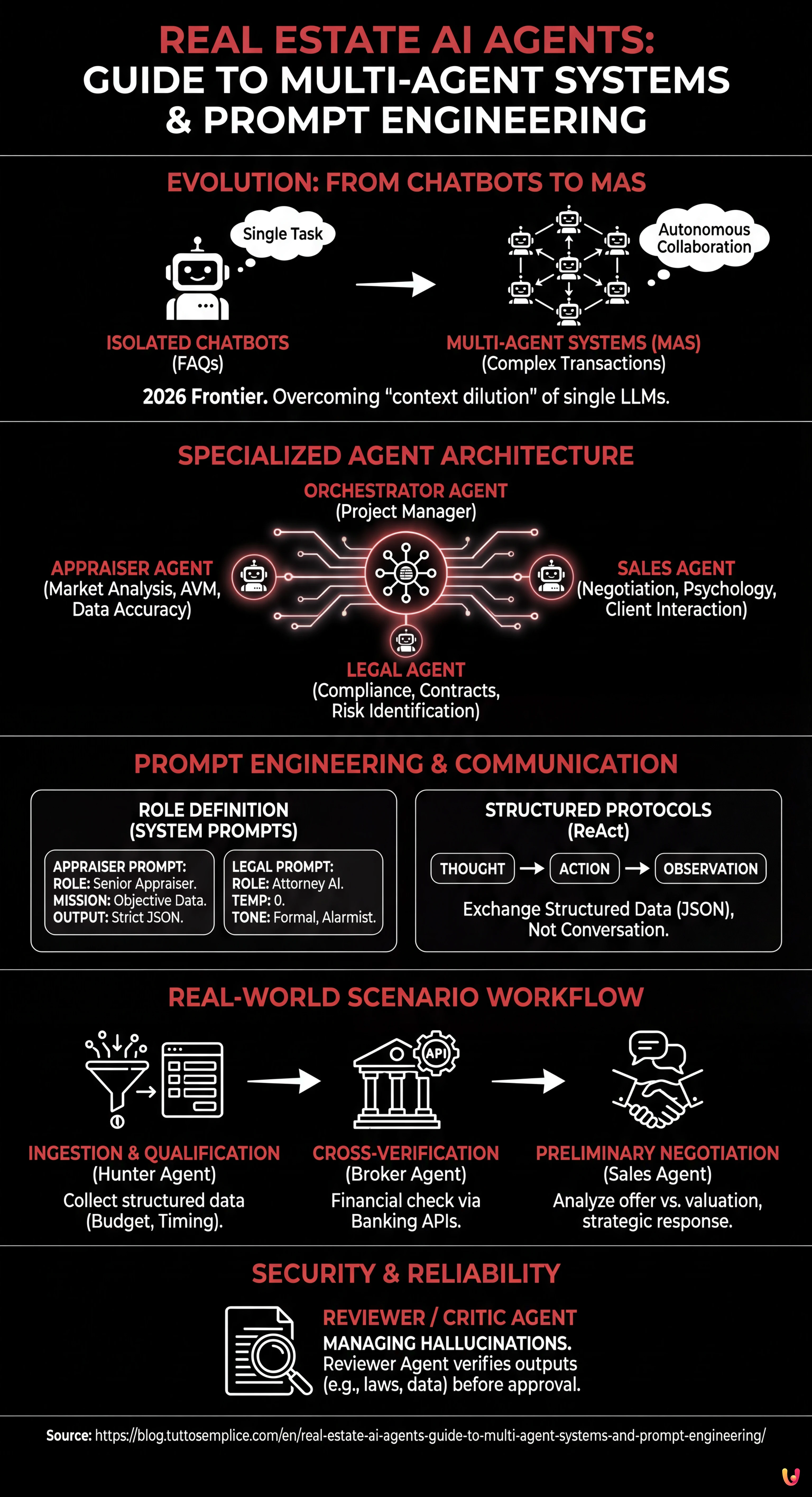 Real Estate AI Agents: Guide to Multi-Agent Systems and Prompt Engineering - Summary Infographic