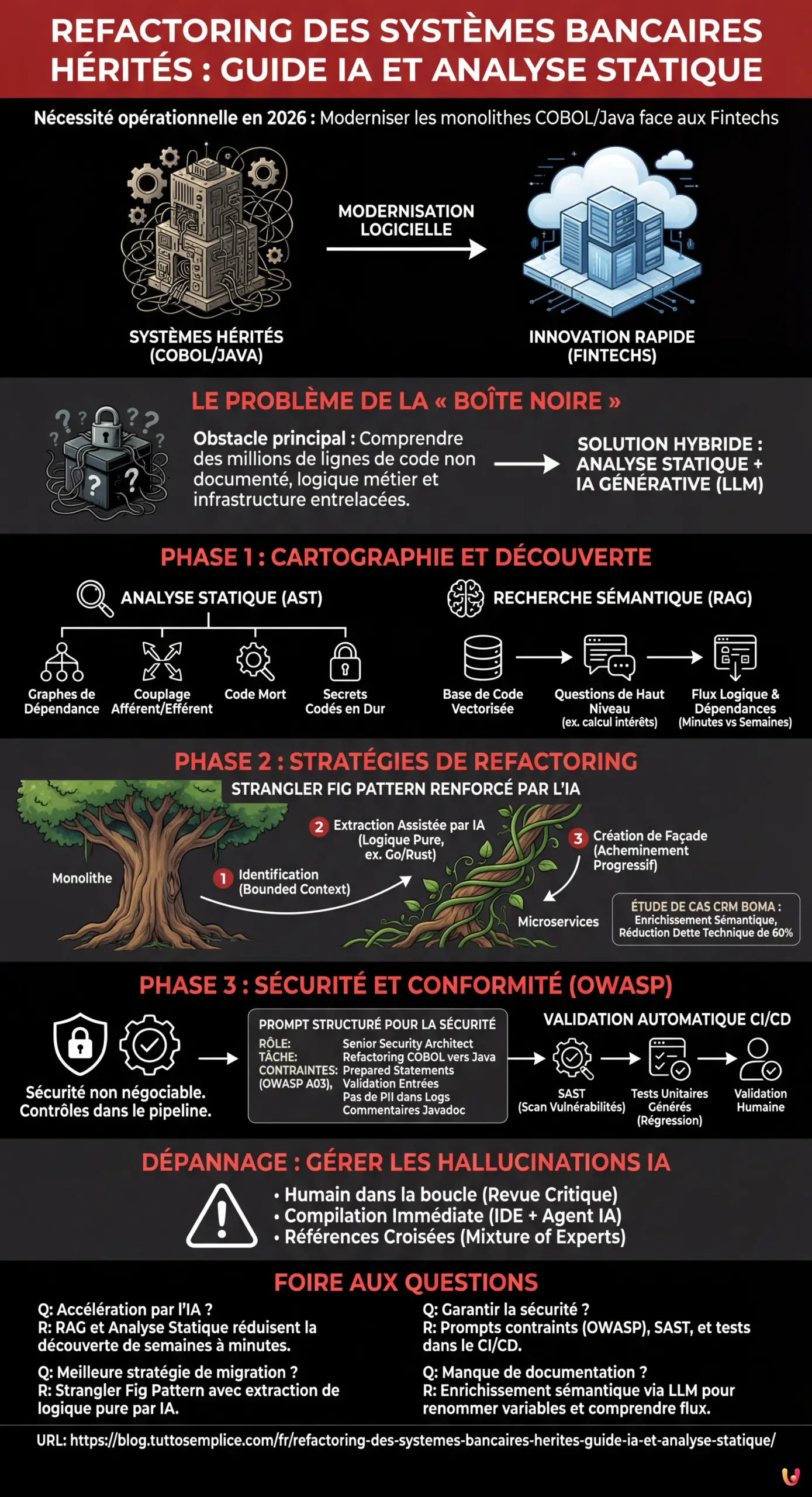 Refactoring des Systèmes Bancaires Hérités : Guide IA et Analyse Statique - Infographie résumant