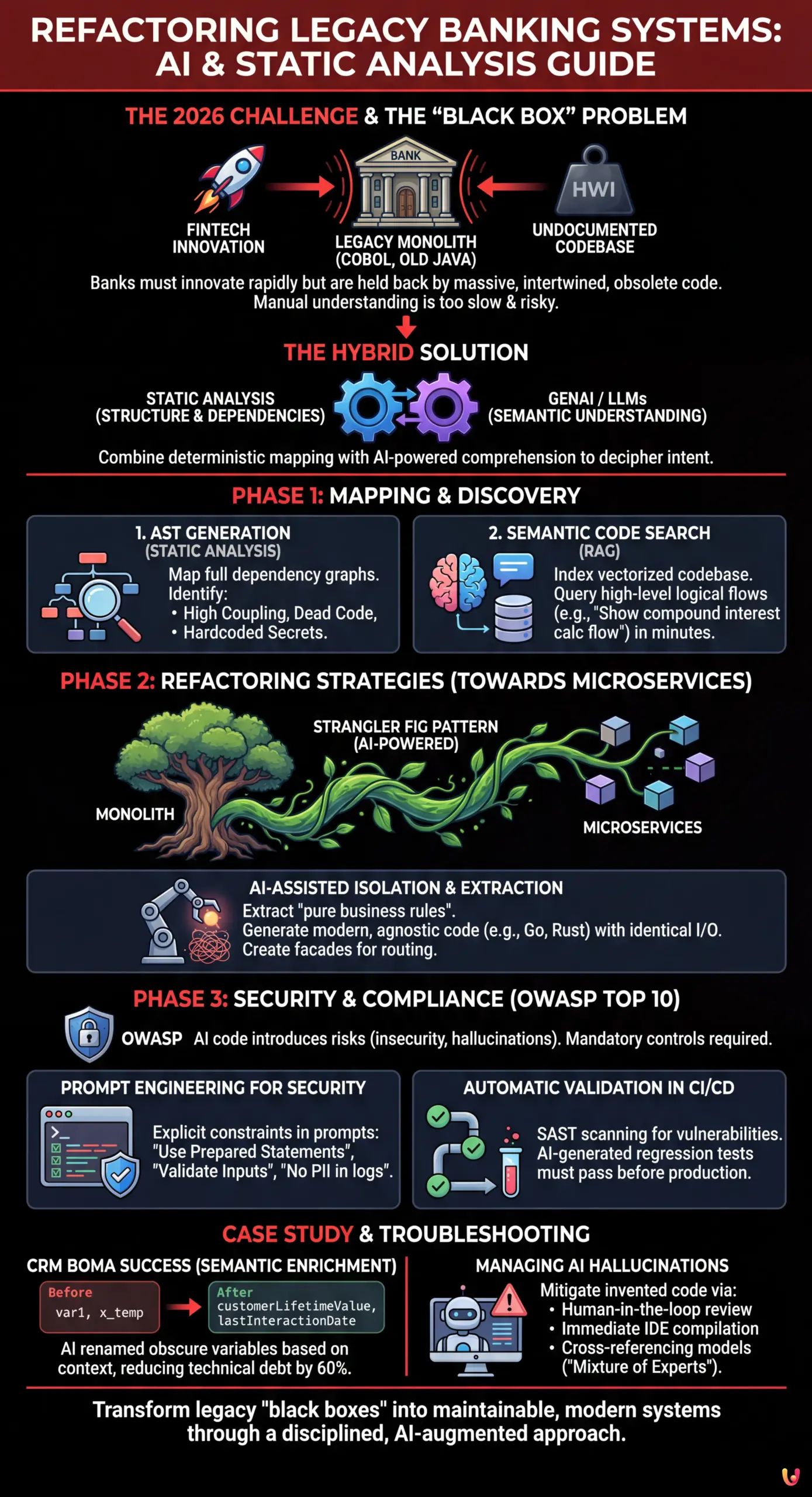 Refactoring Legacy Banking Systems: AI and Static Analysis Guide - Summary Infographic