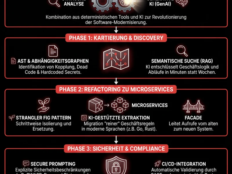 Infografica: Refactoring von Legacy-Banksystemen: KI-Leitfaden und statische Analyse