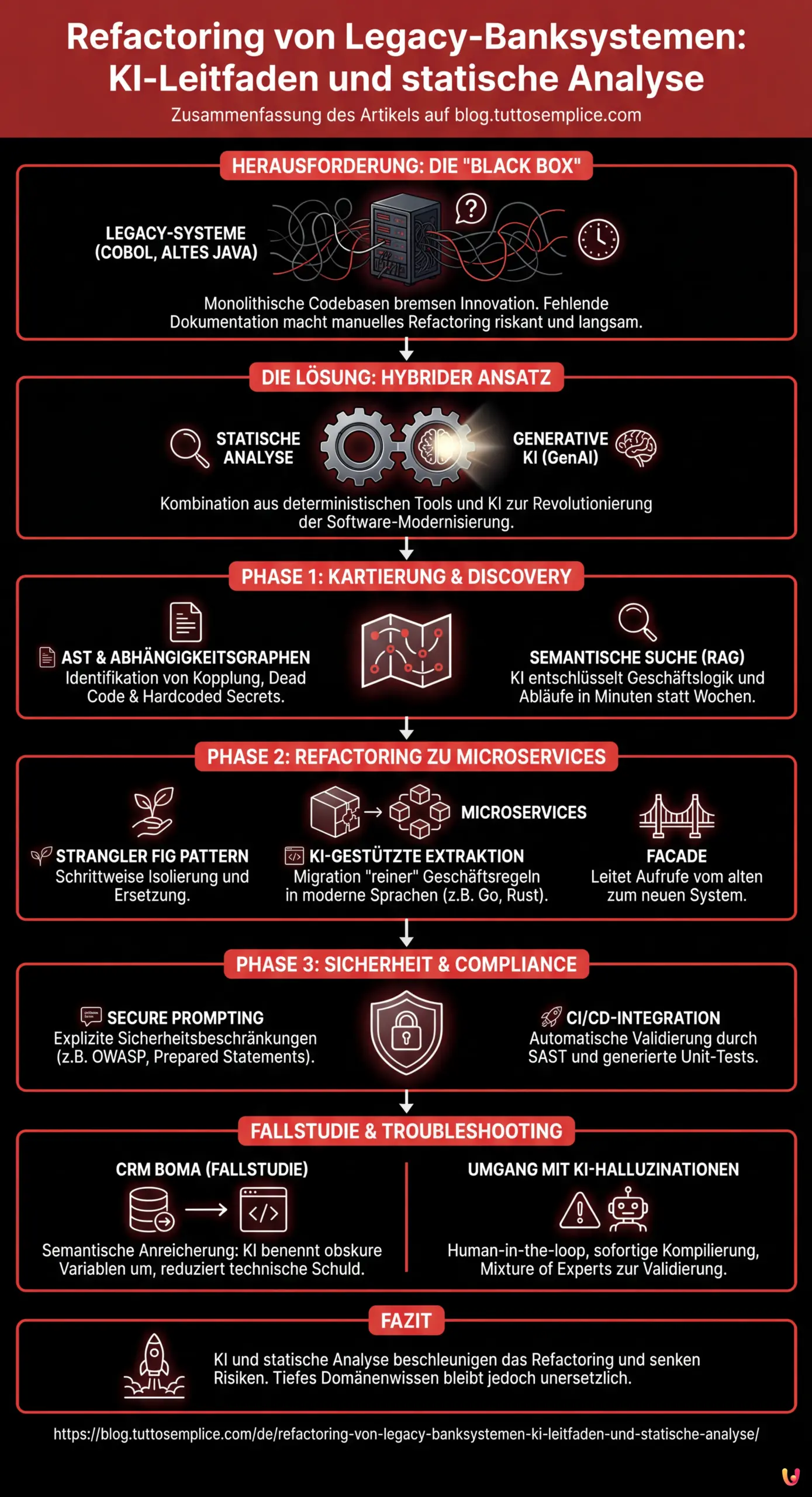 Refactoring von Legacy-Banksystemen: KI-Leitfaden und statische Analyse - Zusammenfassende Infografik