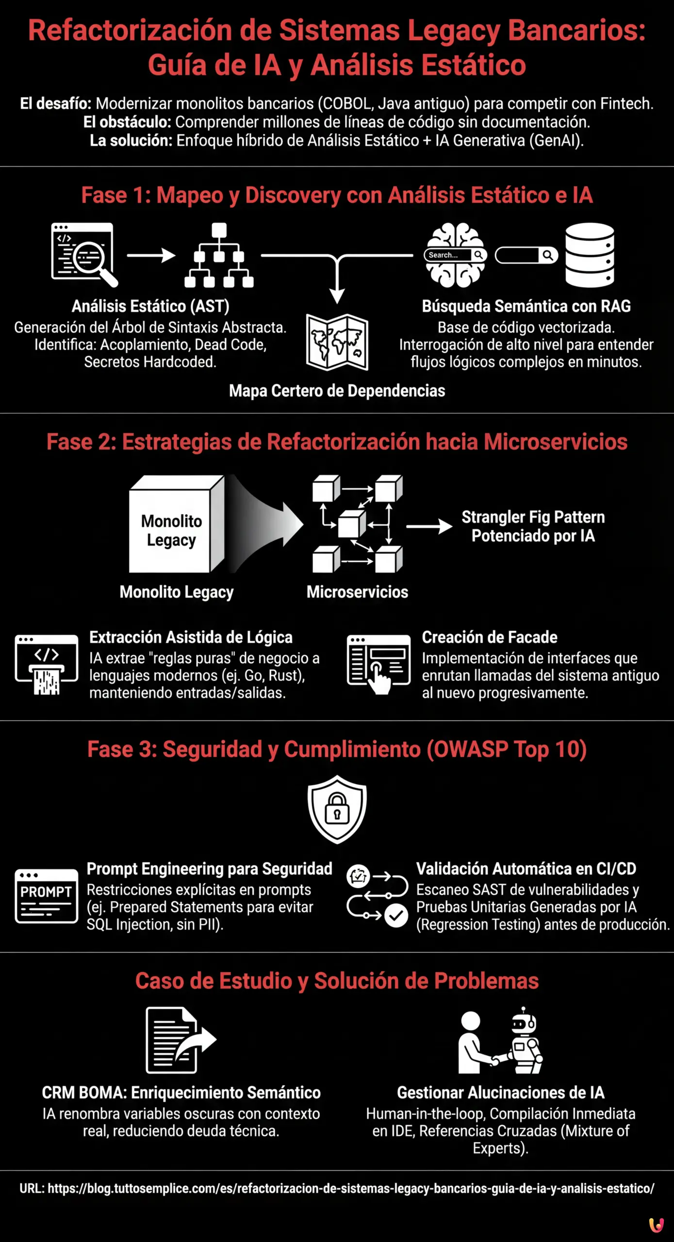 Refactorización de Sistemas Legacy Bancarios: Guía de IA y Análisis Estático - Infografía resumen
