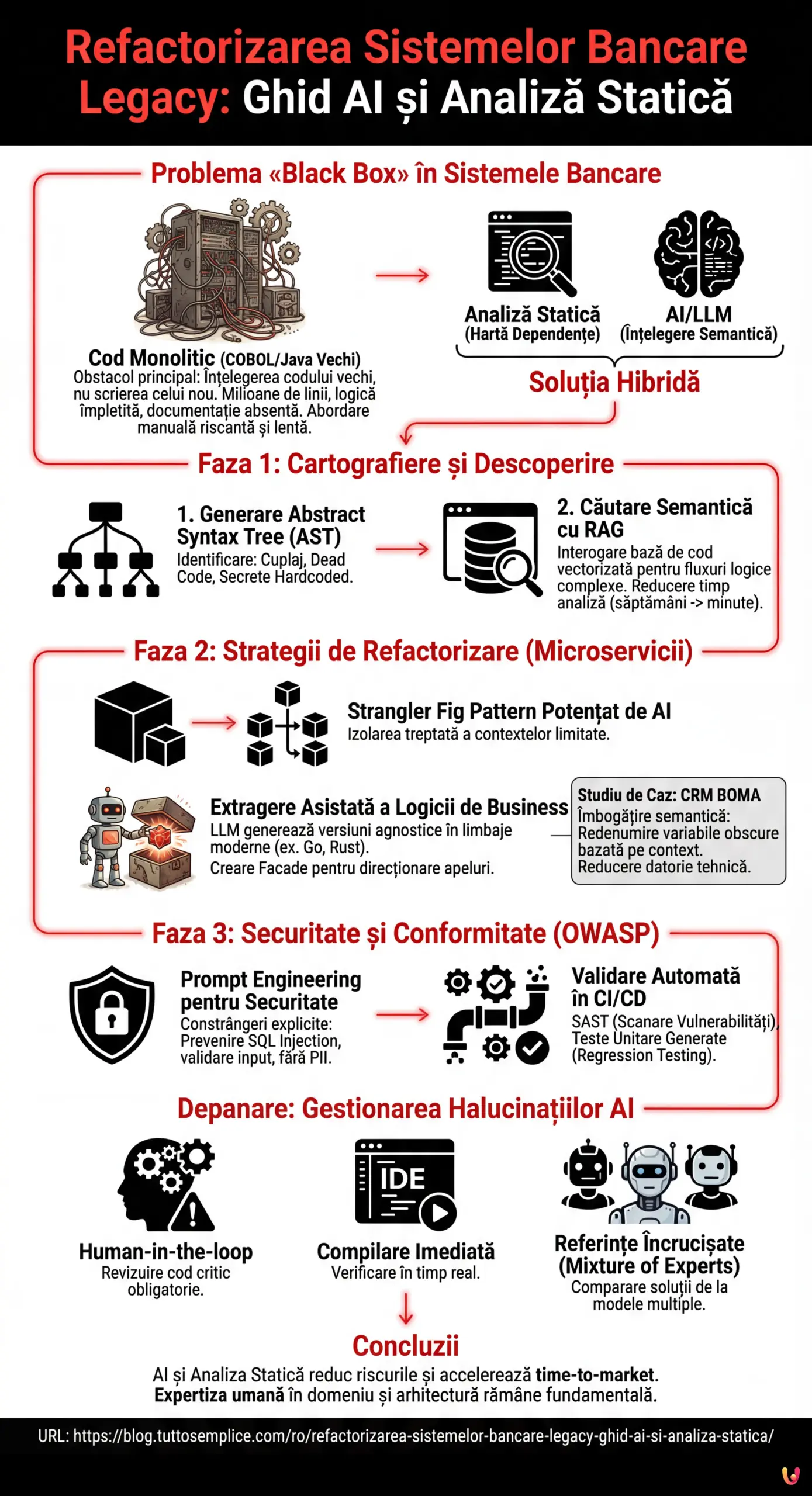 Refactorizarea Sistemelor Bancare Legacy: Ghid AI și Analiză Statică - Infografic rezumativ