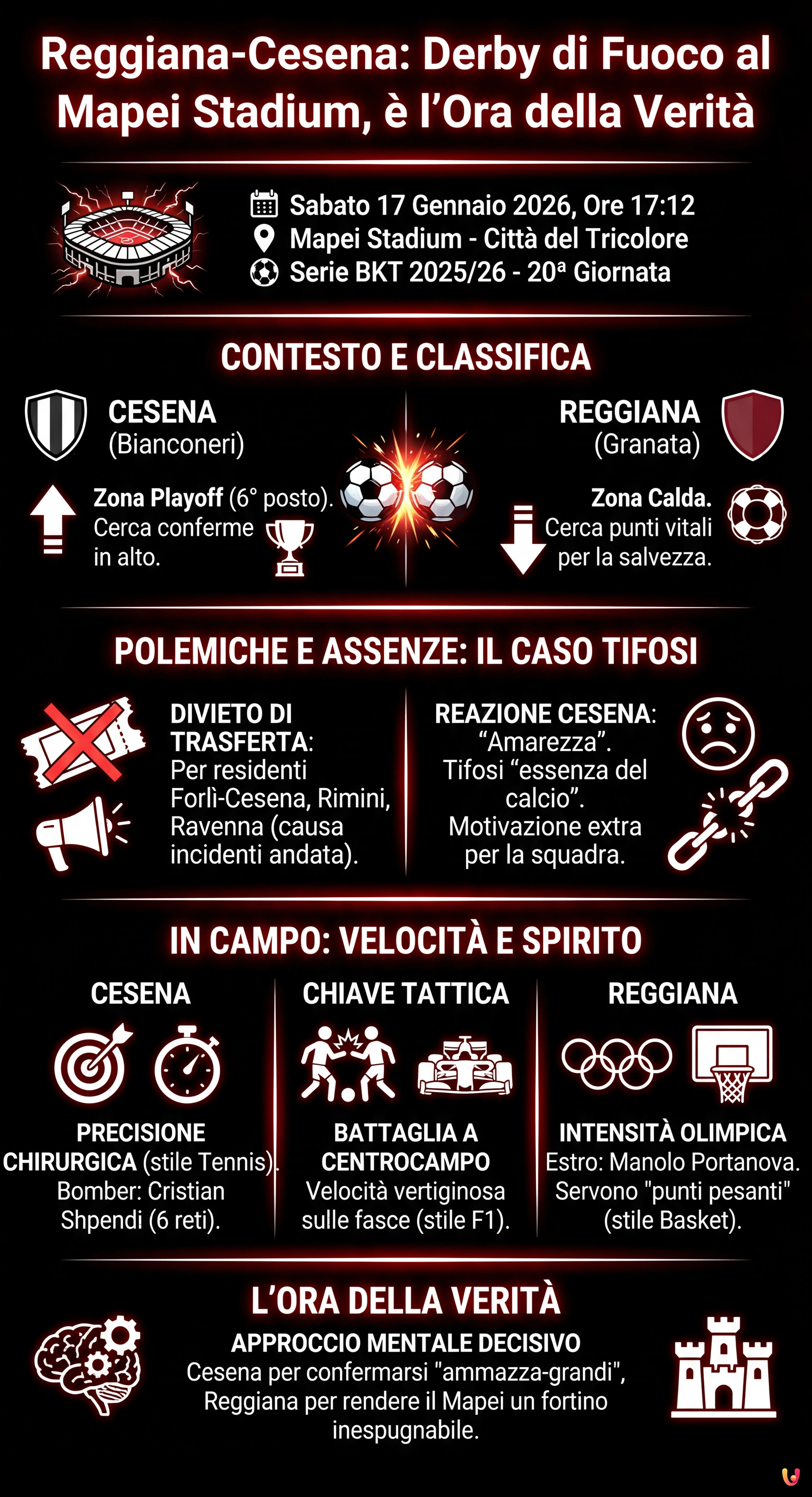 Reggiana-Cesena: Derby di Fuoco al Mapei Stadium, è l'Ora della Verità - Infografica riassuntiva