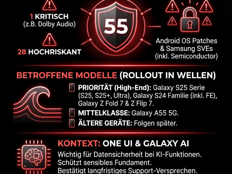 Infografica: Samsung Galaxy Sicherheitsupdate Januar 2026: Kritische L&uuml;cken geschlossen