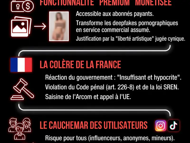 Infografica: Scandale Grok : X vend d&eacute;sormais la possibilit&eacute; de d&eacute;nuder les utilisateurs par IA