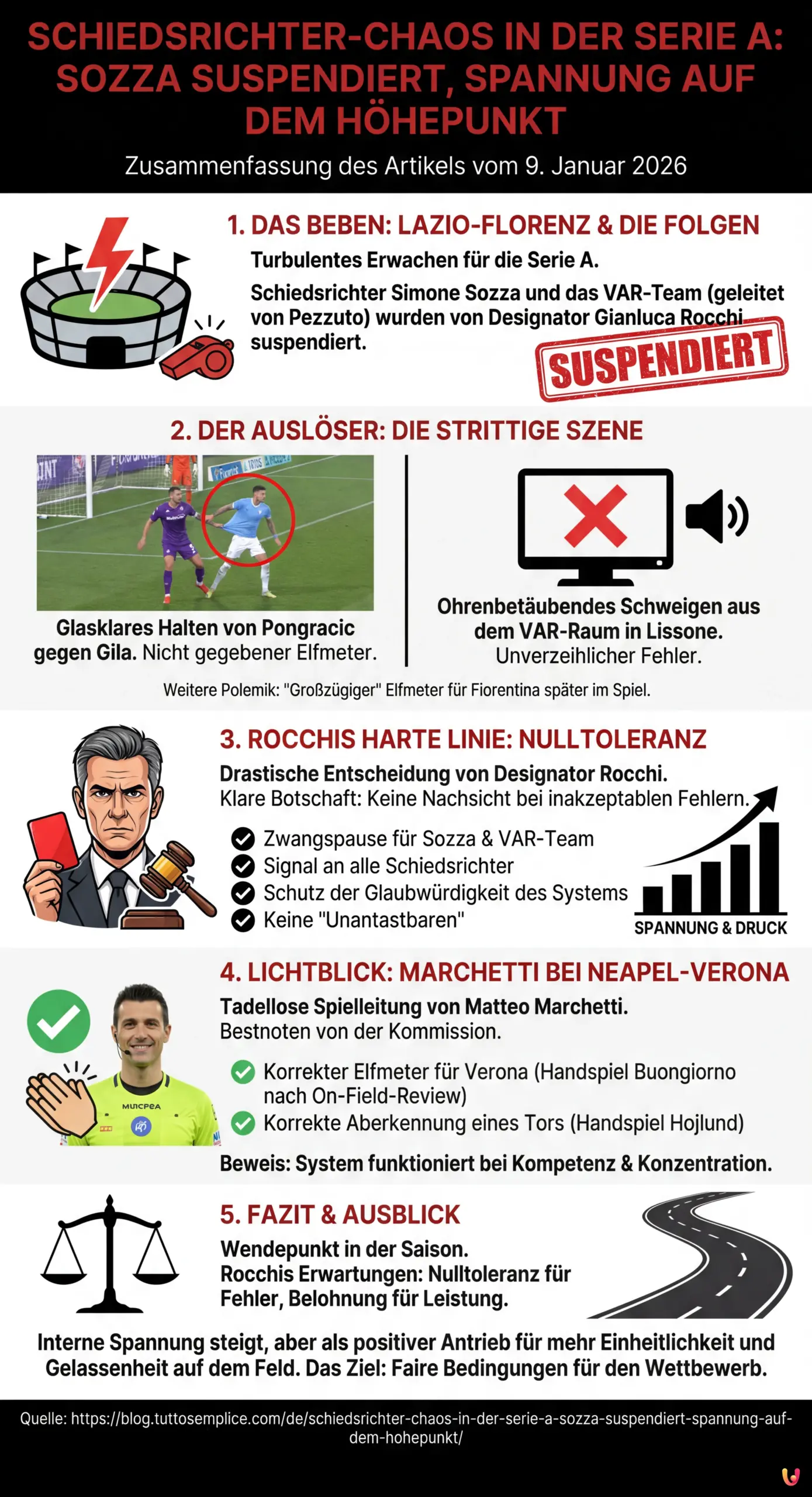 Schiedsrichter-Chaos in der Serie A: Sozza suspendiert, Spannung auf dem Höhepunkt - Infografica riassuntiva
